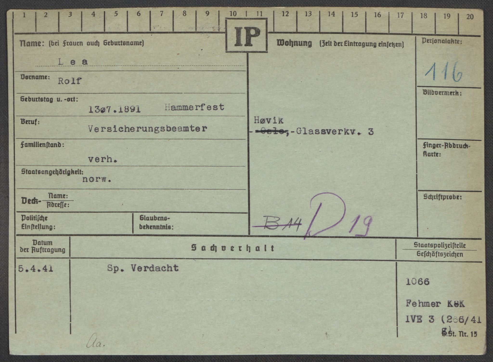 Befehlshaber der Sicherheitspolizei und des SD, AV/RA-RAFA-5969/E/Ea/Eaa/L0006: Register over norske fanger i Møllergata 19: Kj-Lund, 1940-1945, s. 977