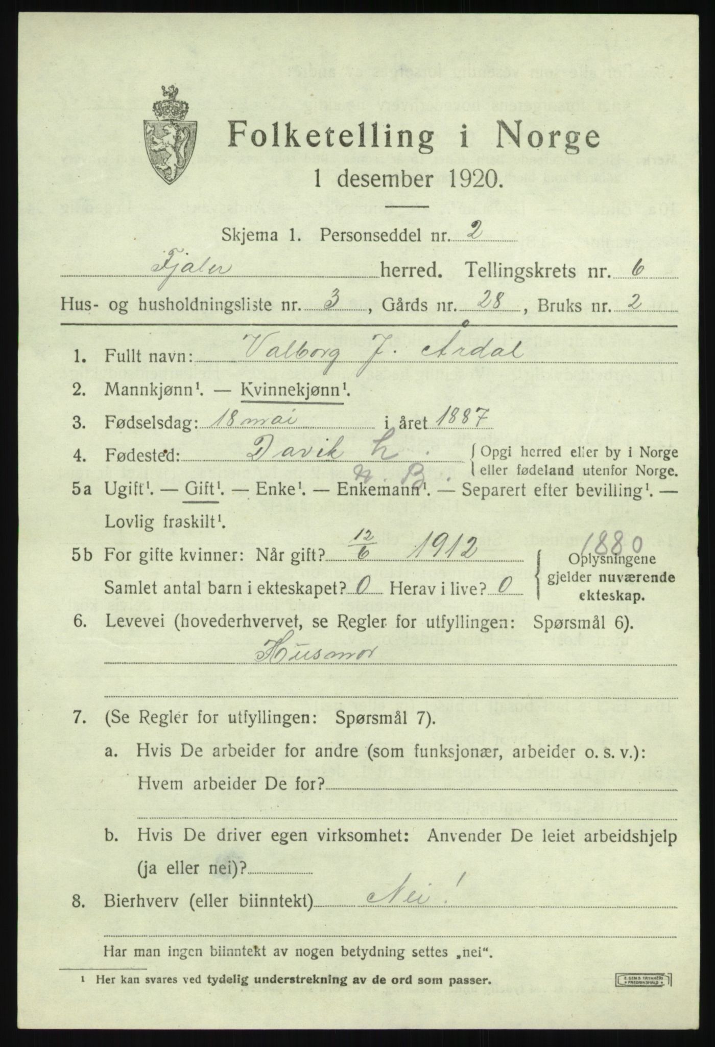 SAB, Folketelling 1920 for 1429 Fjaler herred, 1920, s. 3781