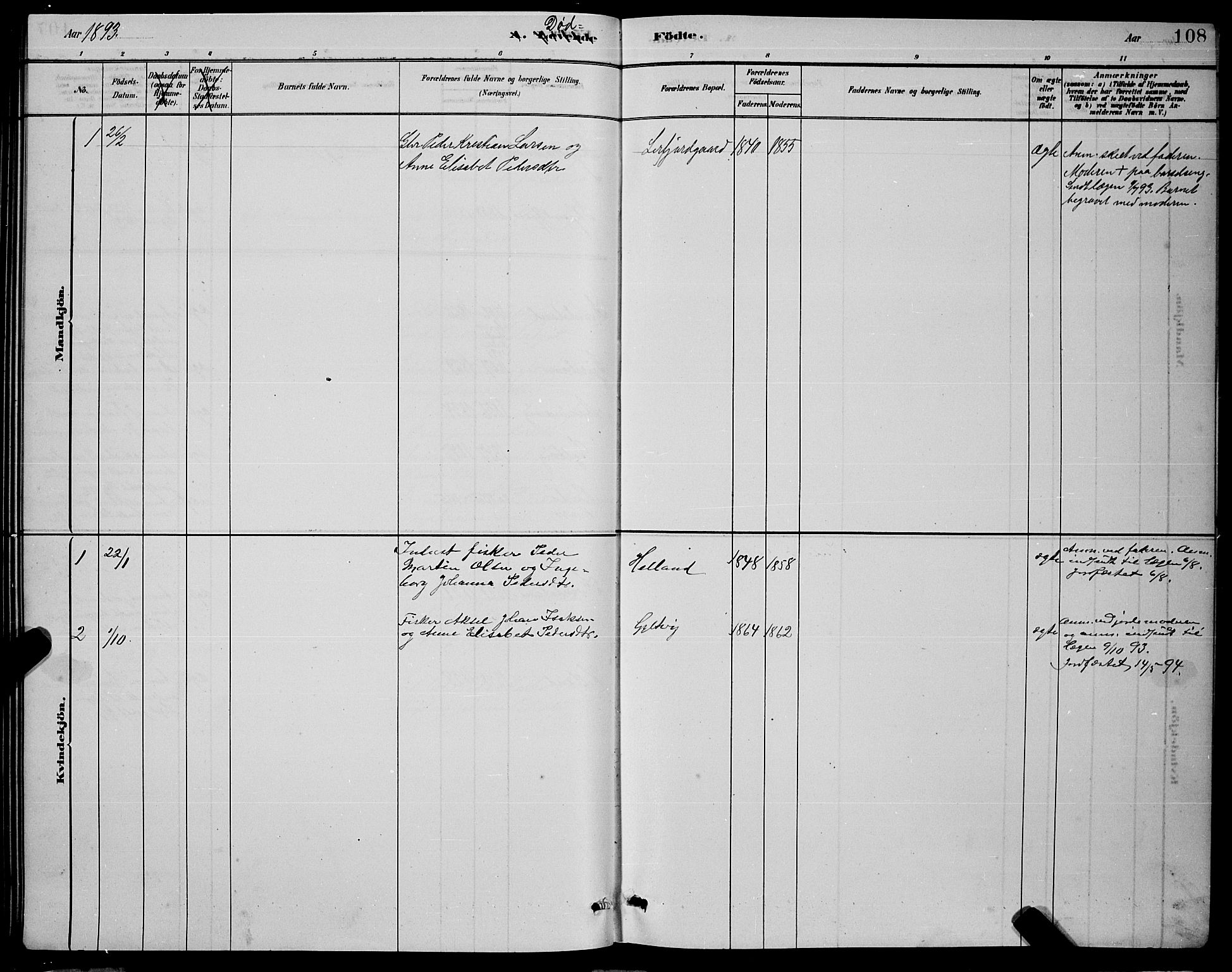 Ministerialprotokoller, klokkerbøker og fødselsregistre - Nordland, SAT/A-1459/853/L0772: Ministerialbok nr. 853A11, 1881-1900, s. 108