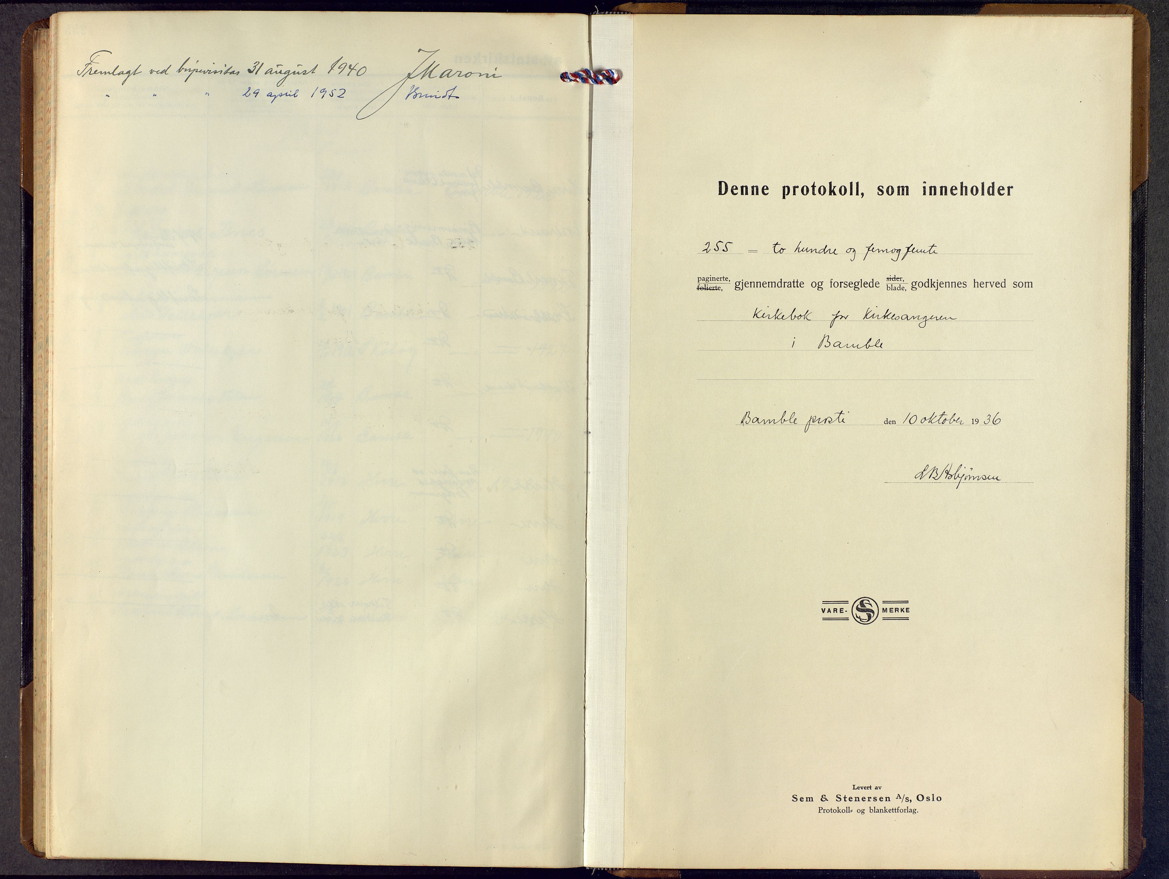 Bamble kirkebøker, SAKO/A-253/G/Ga/L0012: Klokkerbok nr. I 12, 1936-1951