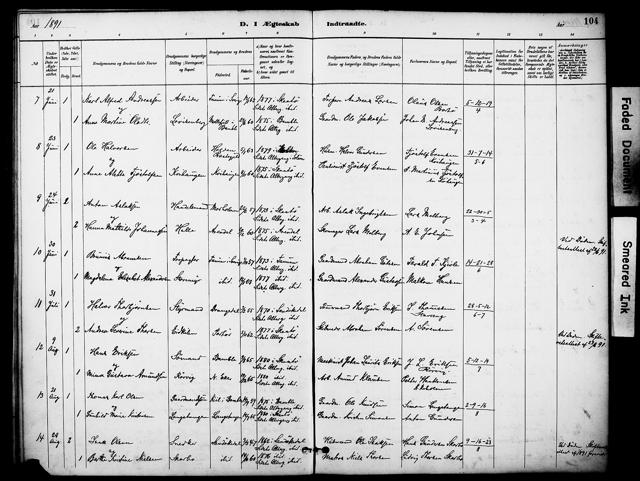 Skåtøy kirkebøker, AV/SAKO-A-304/F/Fa/L0003: Ministerialbok nr. I 3, 1884-1899, s. 104
