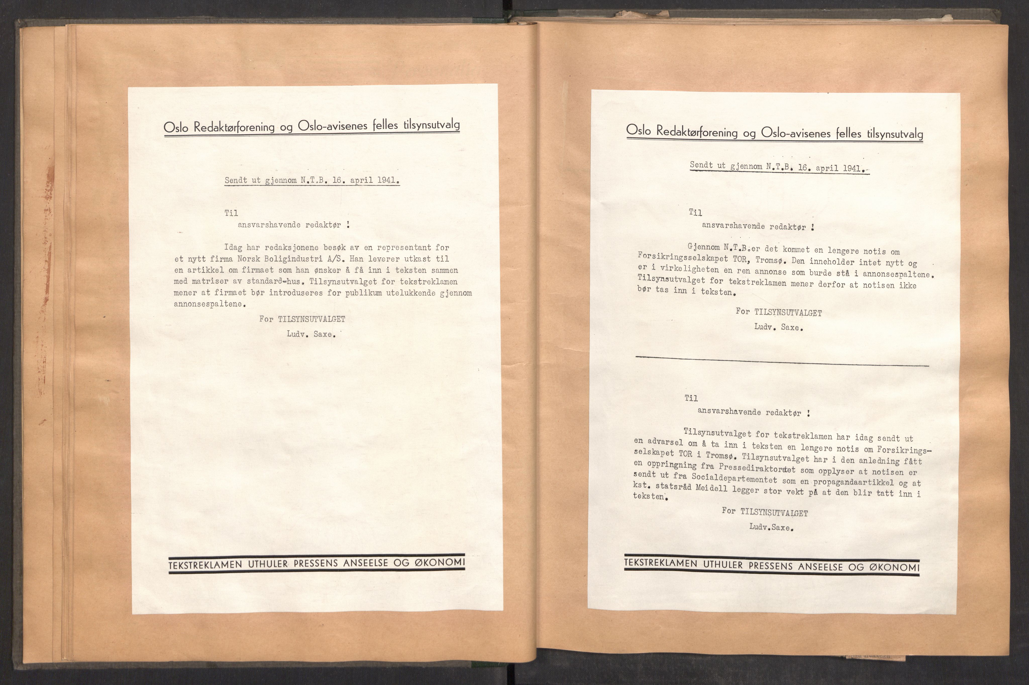 Tekstreklameutvalget, AV/RA-PA-0854/A/Aa/L0004: Kvartalsrapporter om virksomheten, 1940-1951