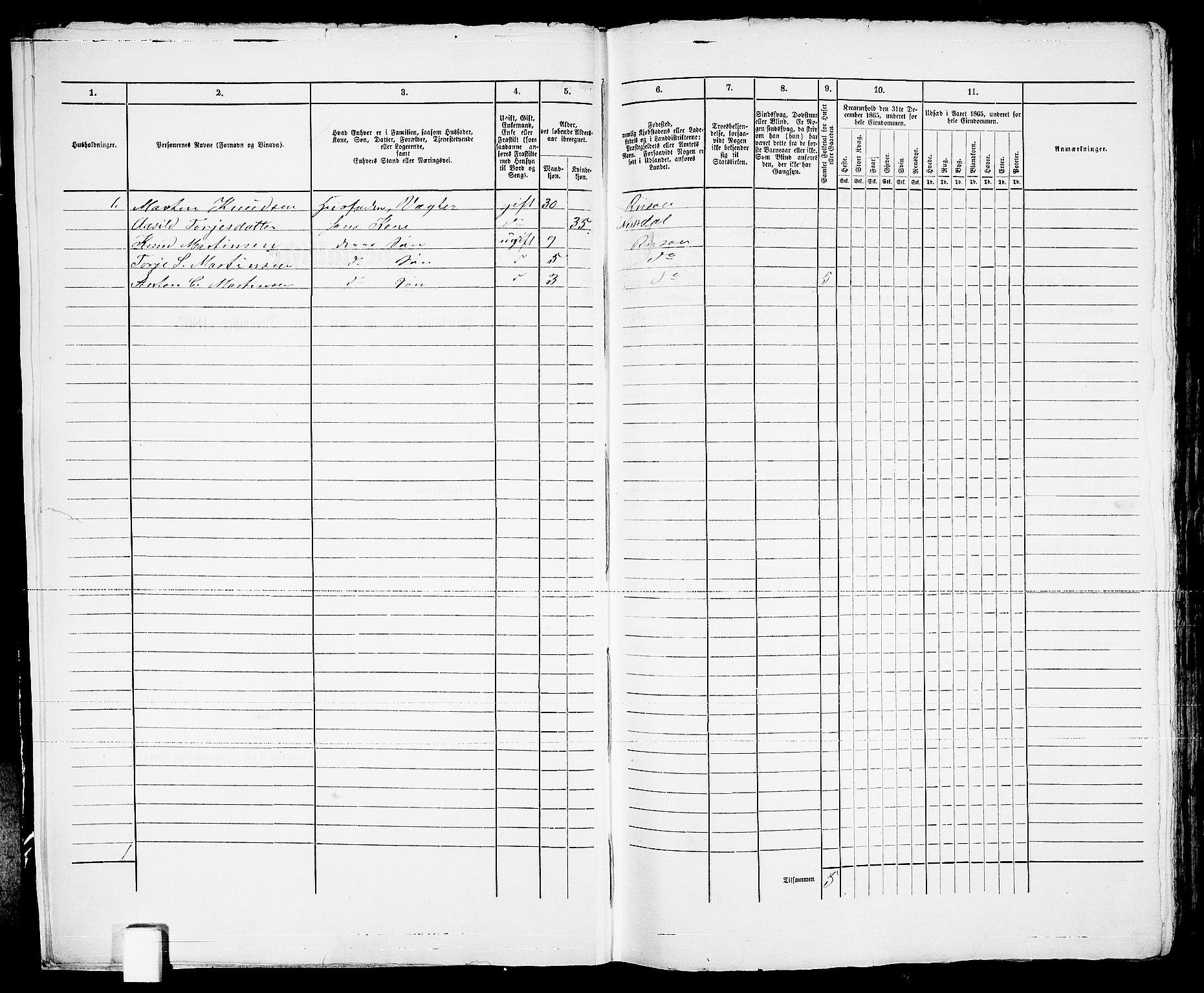 RA, Folketelling 1865 for 0901B Risør prestegjeld, Risør kjøpstad, 1865, s. 16