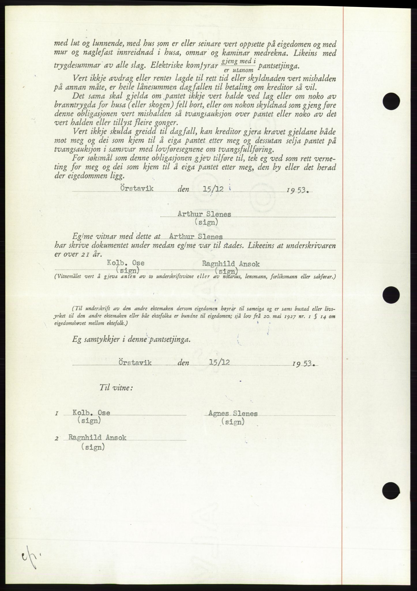 Søre Sunnmøre sorenskriveri, AV/SAT-A-4122/1/2/2C/L0124: Pantebok nr. 12B, 1953-1954, Dagboknr: 276/1954