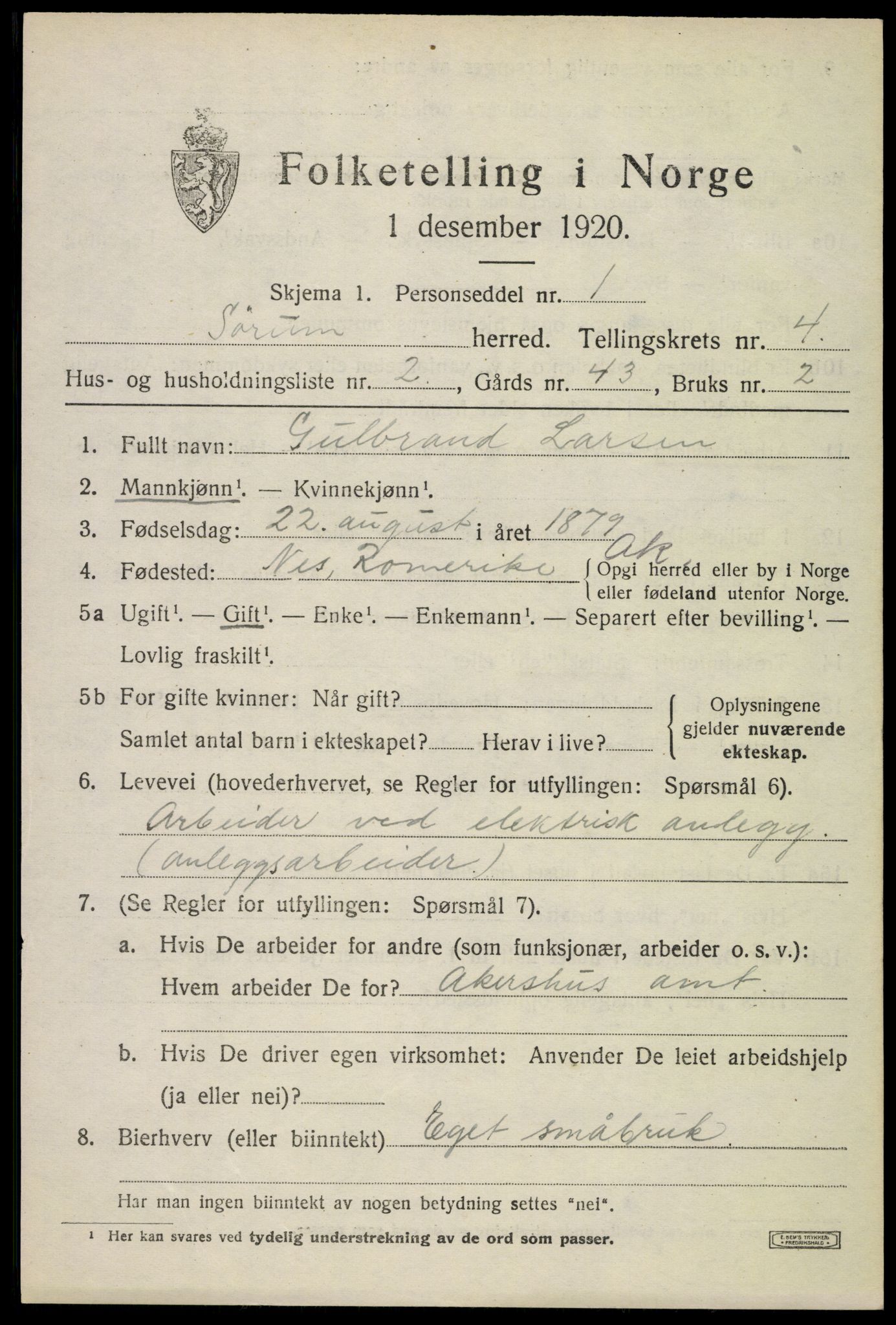 SAO, Folketelling 1920 for 0226 Sørum herred, 1920, s. 3415