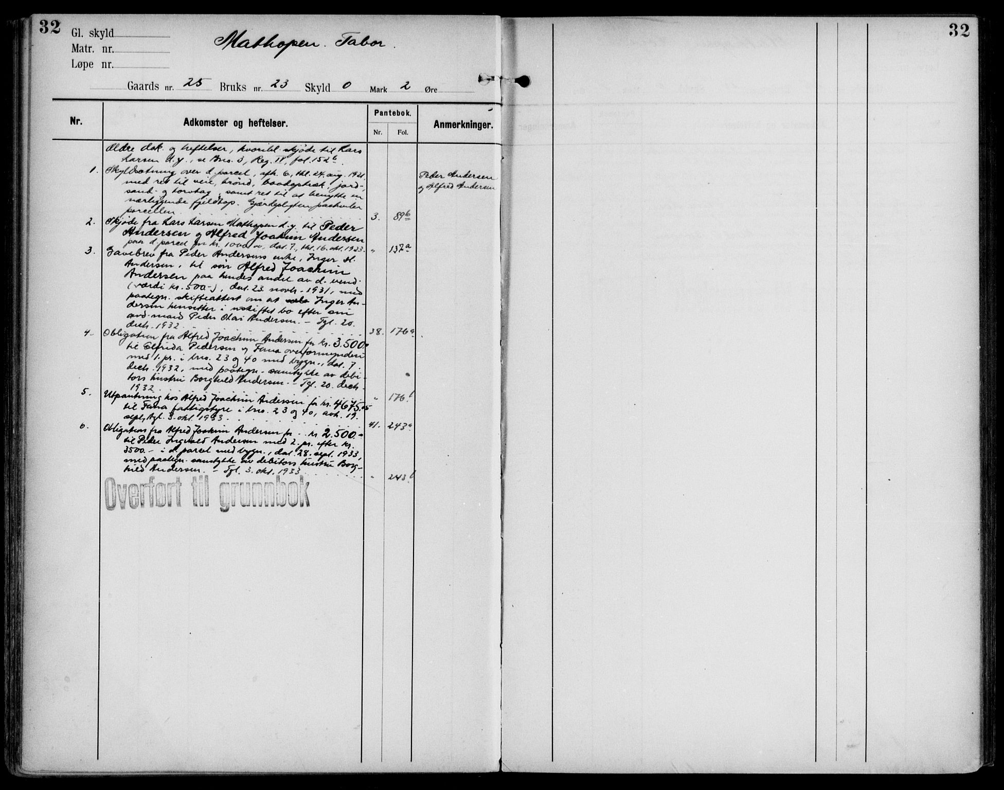 Midhordland sorenskriveri, AV/SAB-A-3001/1/G/Ga/Gab/L0108: Panteregister nr. II.A.b.108, s. 32