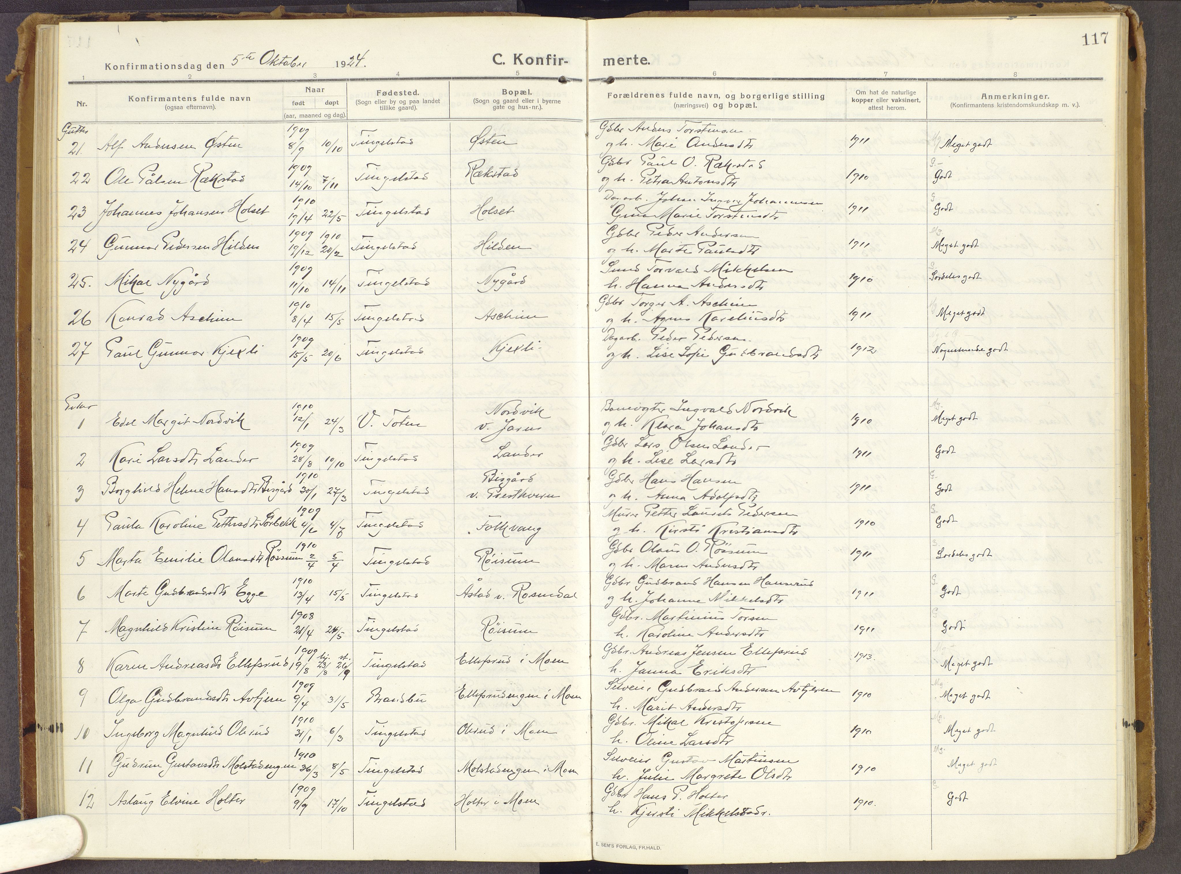 Brandbu prestekontor, AV/SAH-PREST-114/H/Ha/Haa/L0003: Ministerialbok nr. 3, 1914-1928, s. 117