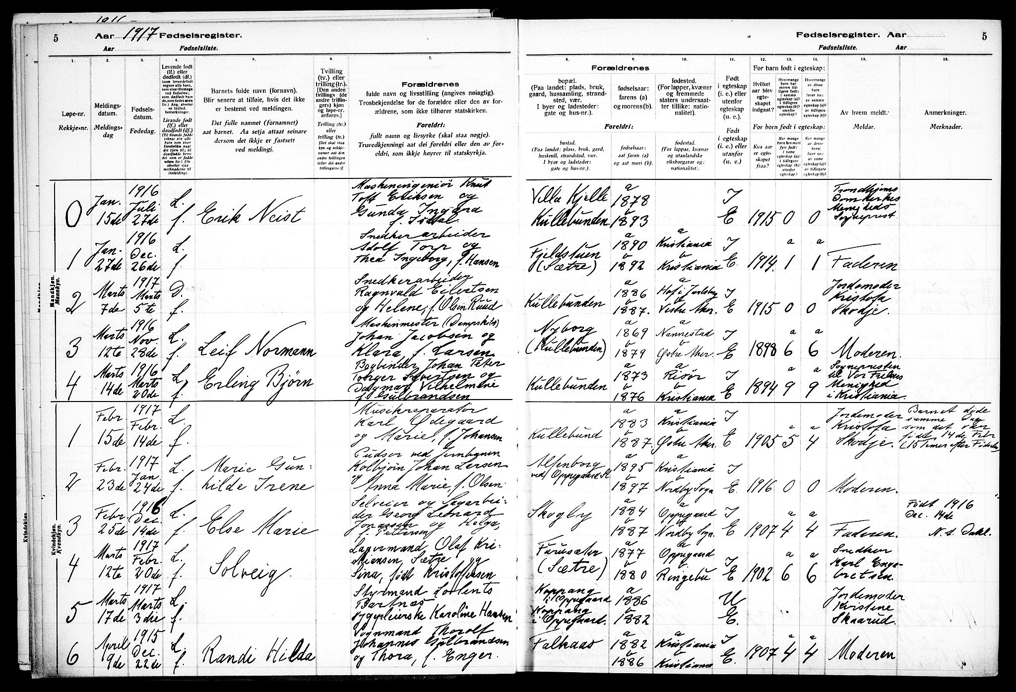 Nesodden prestekontor Kirkebøker, AV/SAO-A-10013/J/Jb/L0001: Fødselsregister nr. II 1, 1916-1933, s. 5