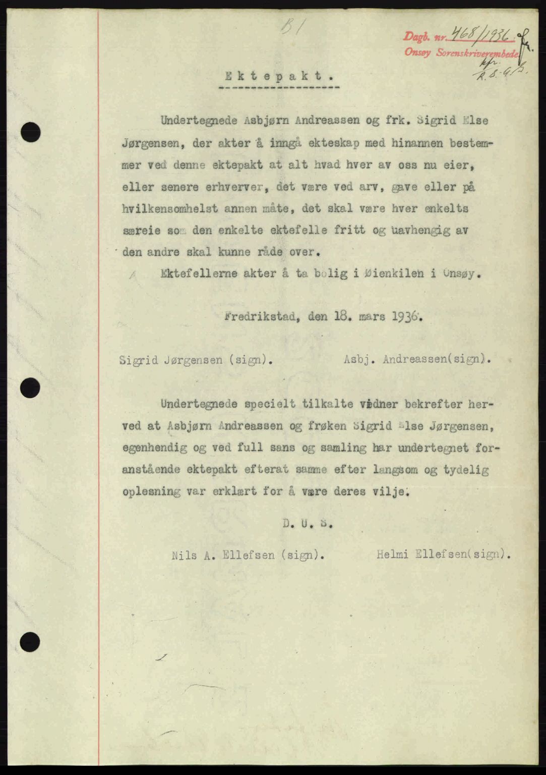 Onsøy sorenskriveri, SAO/A-10474/G/Ga/Gac/L0001: Pantebok nr. B1, 1936-1938, Dagboknr: 468/1936