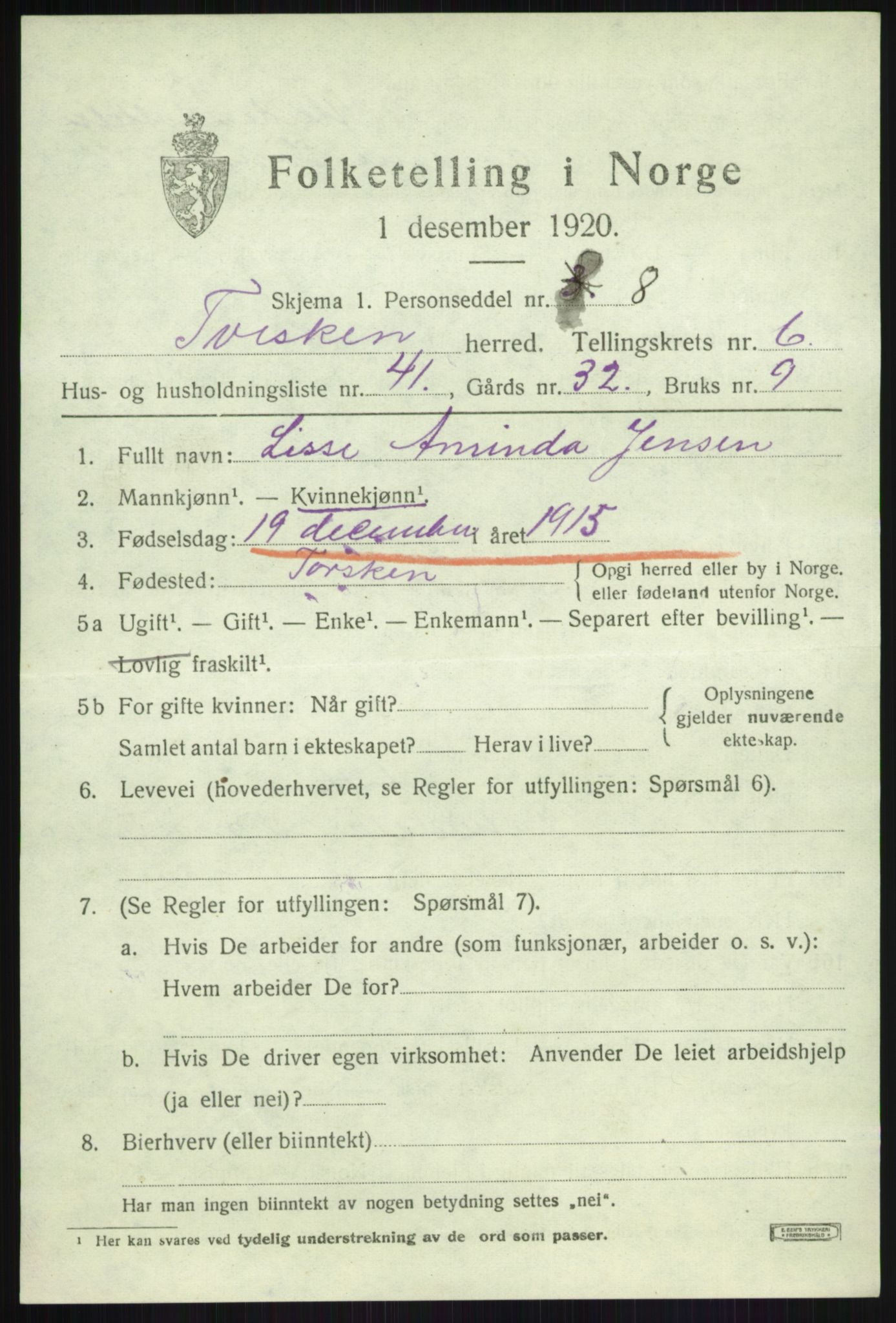 SATØ, Folketelling 1920 for 1928 Torsken herred, 1920, s. 2933