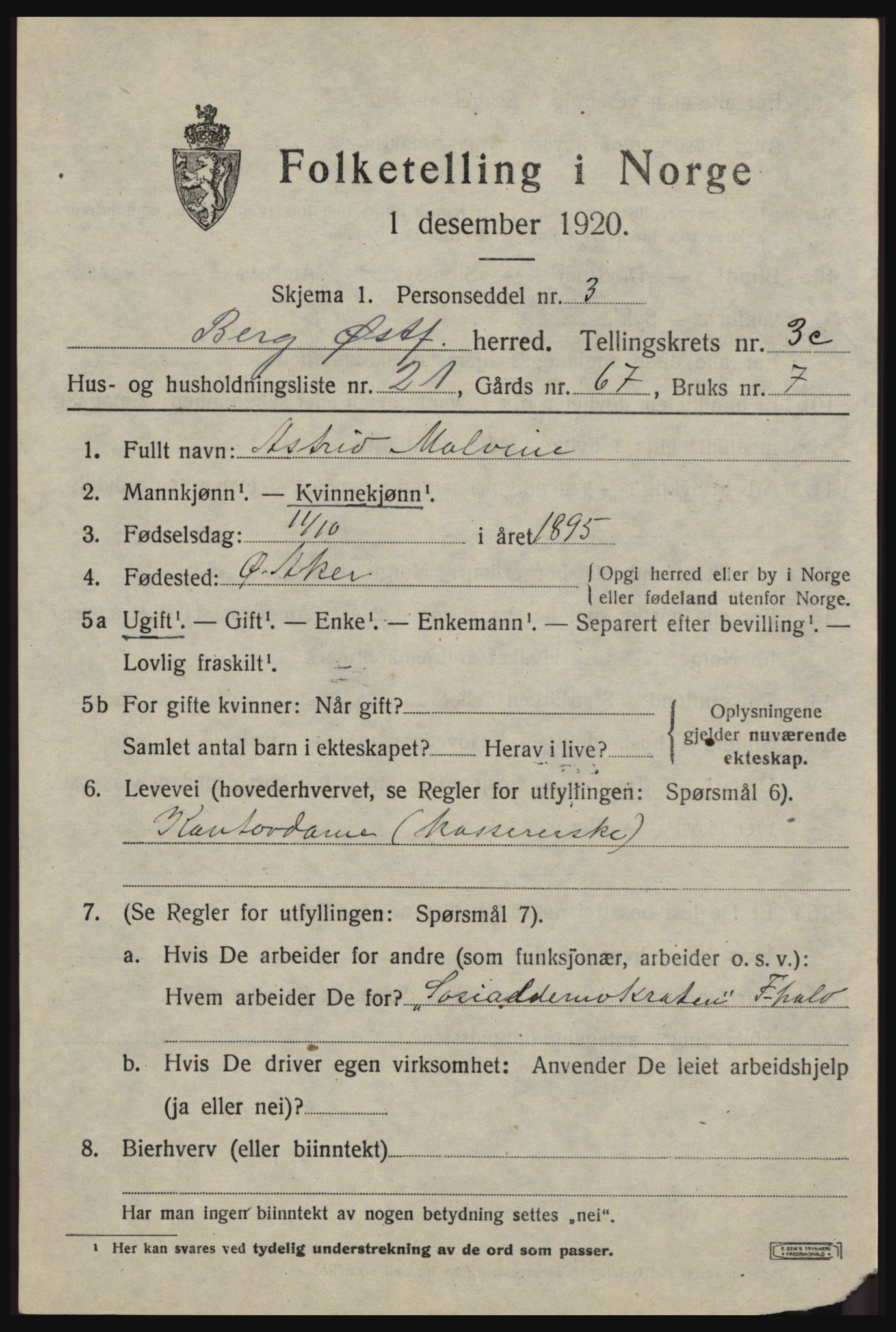 SAO, Folketelling 1920 for 0116 Berg herred, 1920, s. 7327