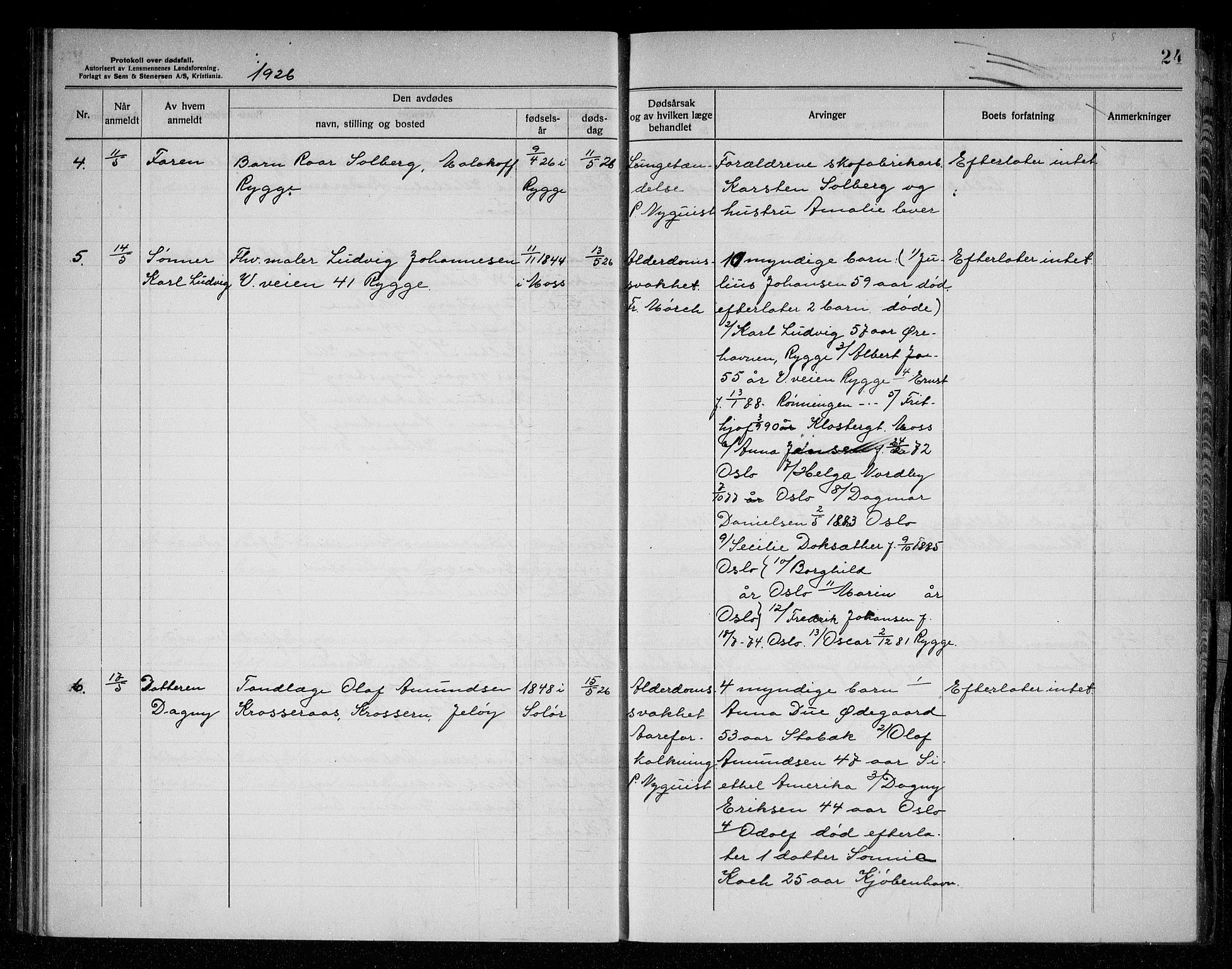 Rygge lensmannskontor, AV/SAO-A-10005/H/Ha/Haa/L0008: Dødsfallsprotokoll, 1925-1929, s. 24