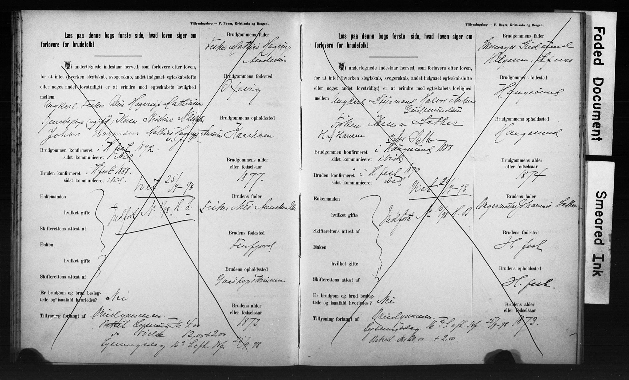 Hammerfest sokneprestkontor, AV/SATØ-S-1347/I/Ib/L0070/0004: Lysningsprotokoll nr. 70.4, 1896-1899