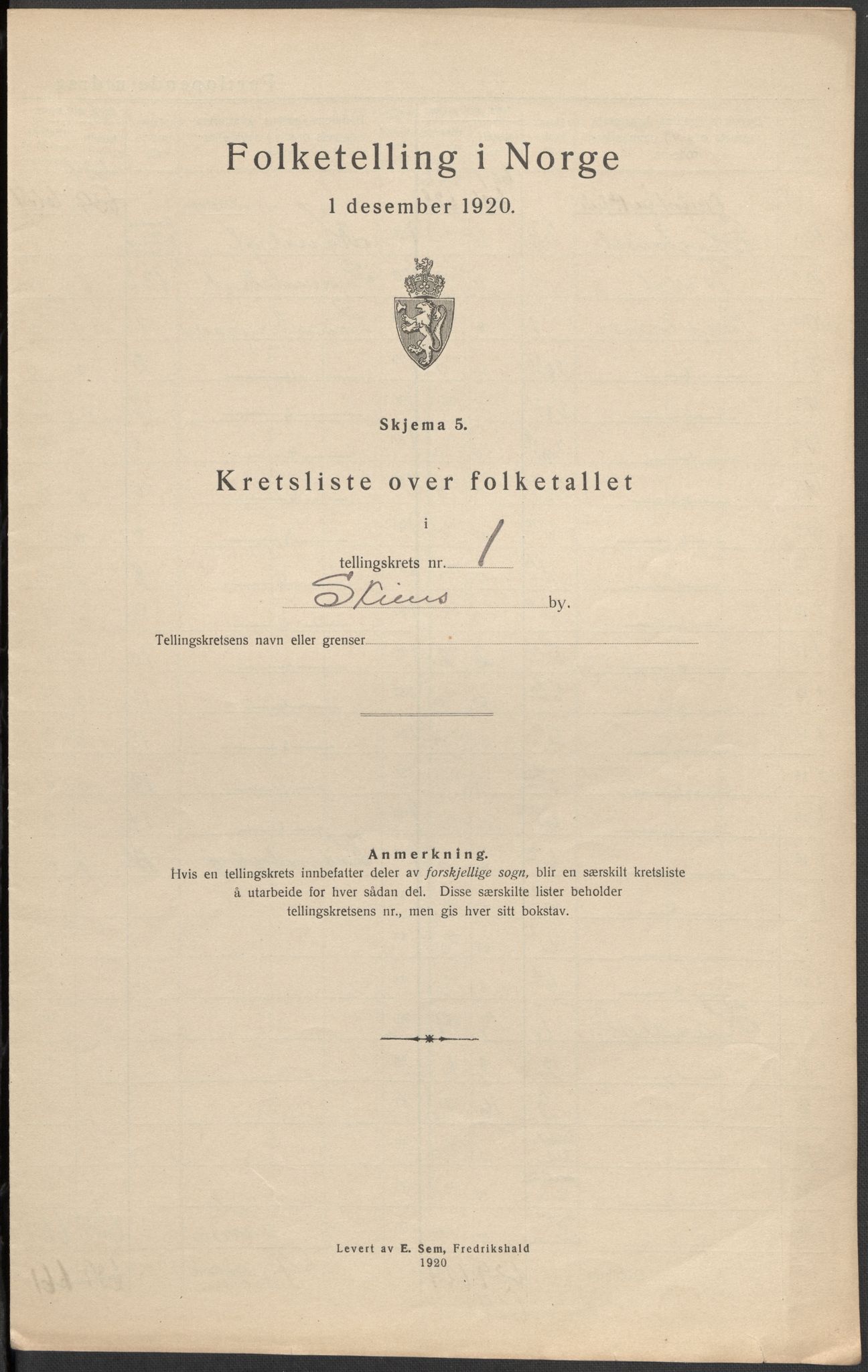 SAKO, Folketelling 1920 for 0806 Skien kjøpstad, 1920, s. 7