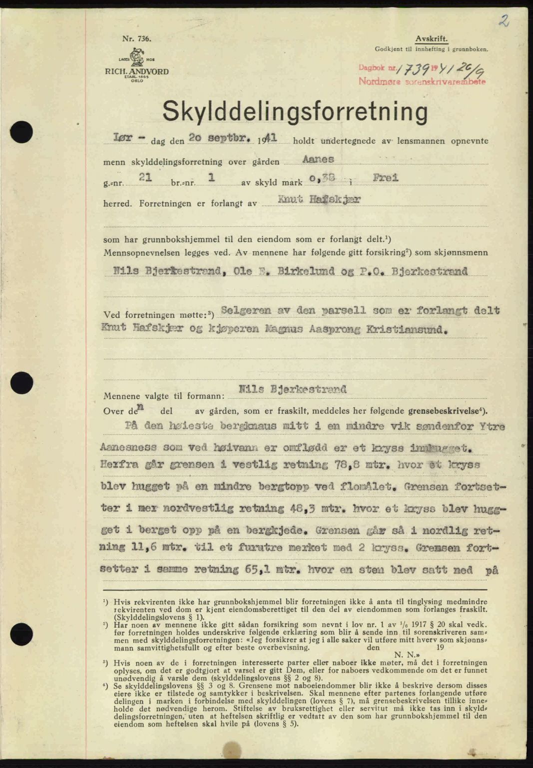 Nordmøre sorenskriveri, AV/SAT-A-4132/1/2/2Ca: Pantebok nr. A91, 1941-1942, Dagboknr: 1739/1941