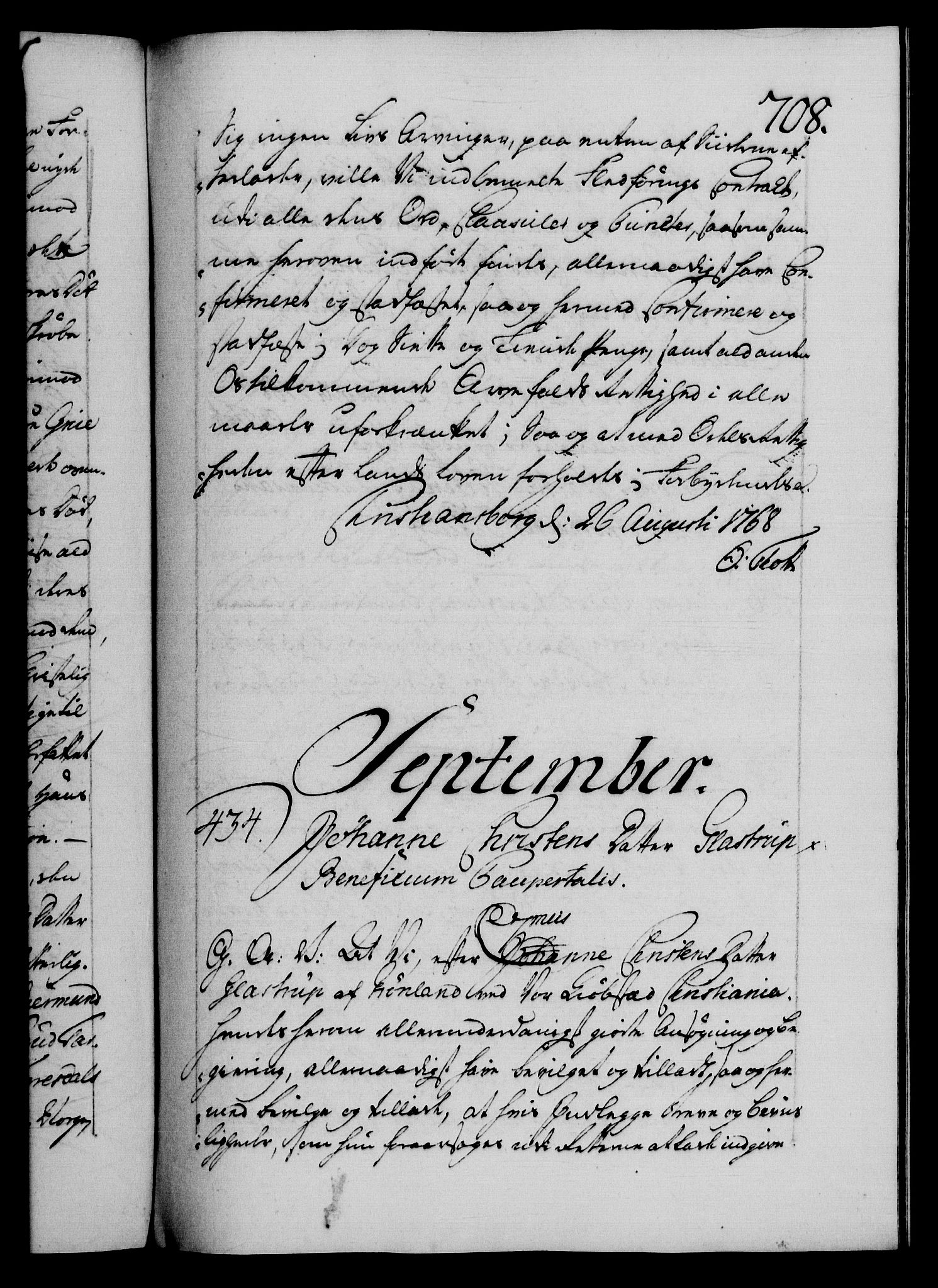Danske Kanselli 1572-1799, RA/EA-3023/F/Fc/Fca/Fcaa/L0043: Norske registre, 1766-1768, s. 708a