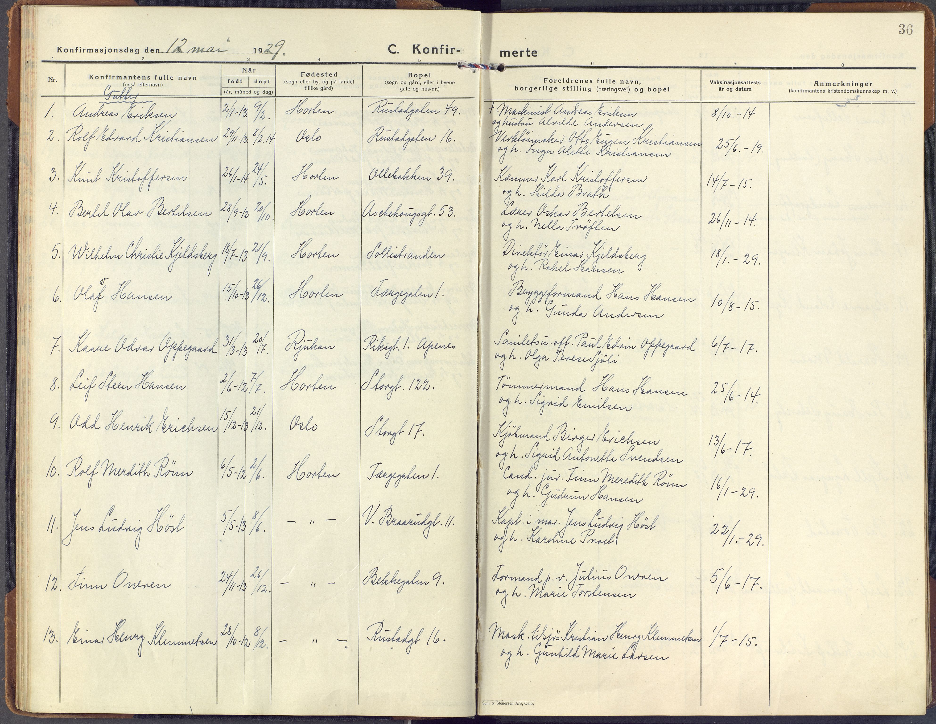 Horten kirkebøker, SAKO/A-348/F/Fa/L0011: Ministerialbok nr. 11, 1926-1937, s. 36