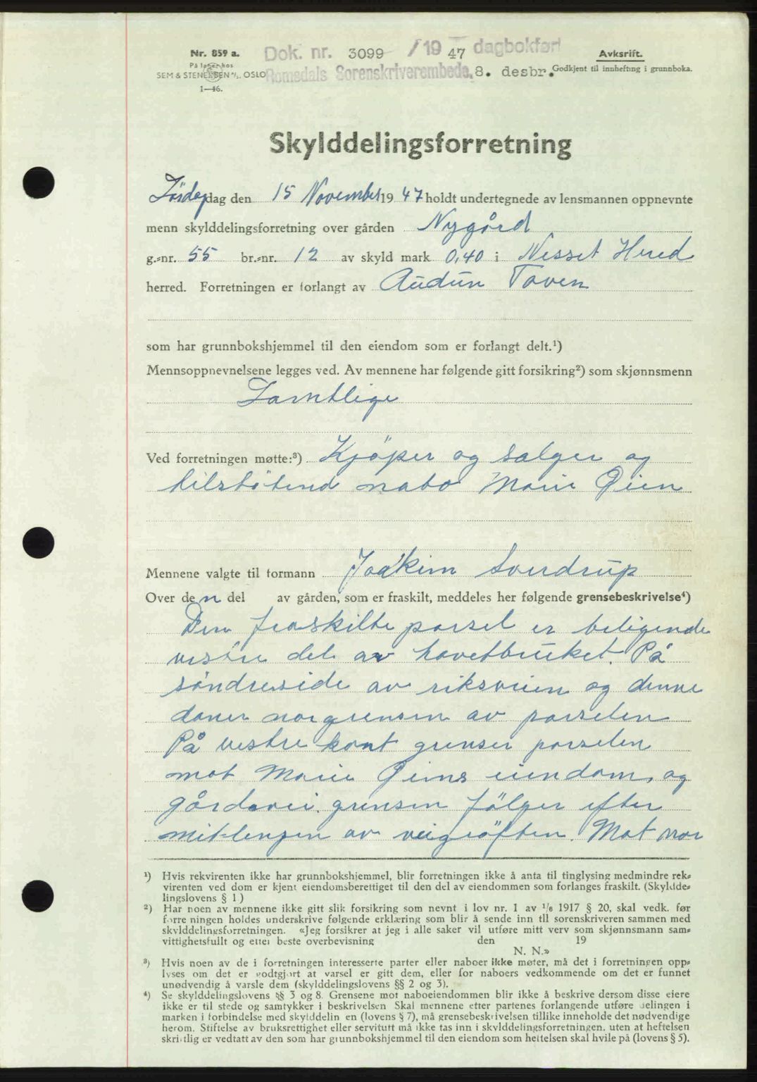 Romsdal sorenskriveri, SAT/A-4149/1/2/2C: Pantebok nr. A24, 1947-1947, Dagboknr: 3099/1947