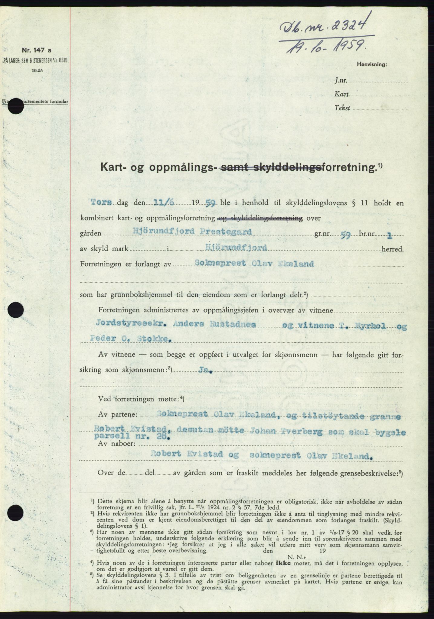 Søre Sunnmøre sorenskriveri, AV/SAT-A-4122/1/2/2C/L0113: Pantebok nr. 39A, 1959-1959, Dagboknr: 2324/1959