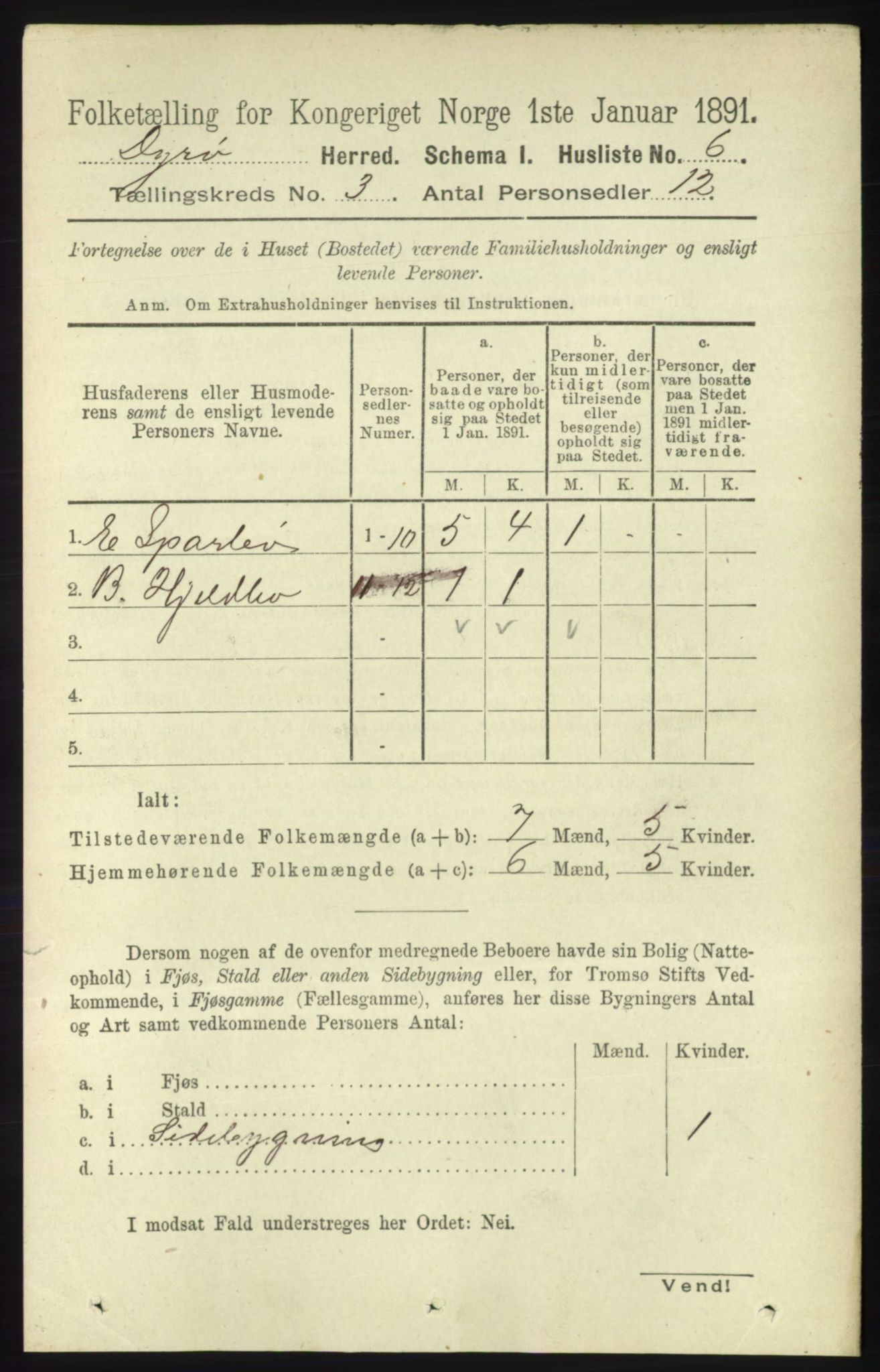 RA, Folketelling 1891 for 1926 Dyrøy herred, 1891, s. 1110