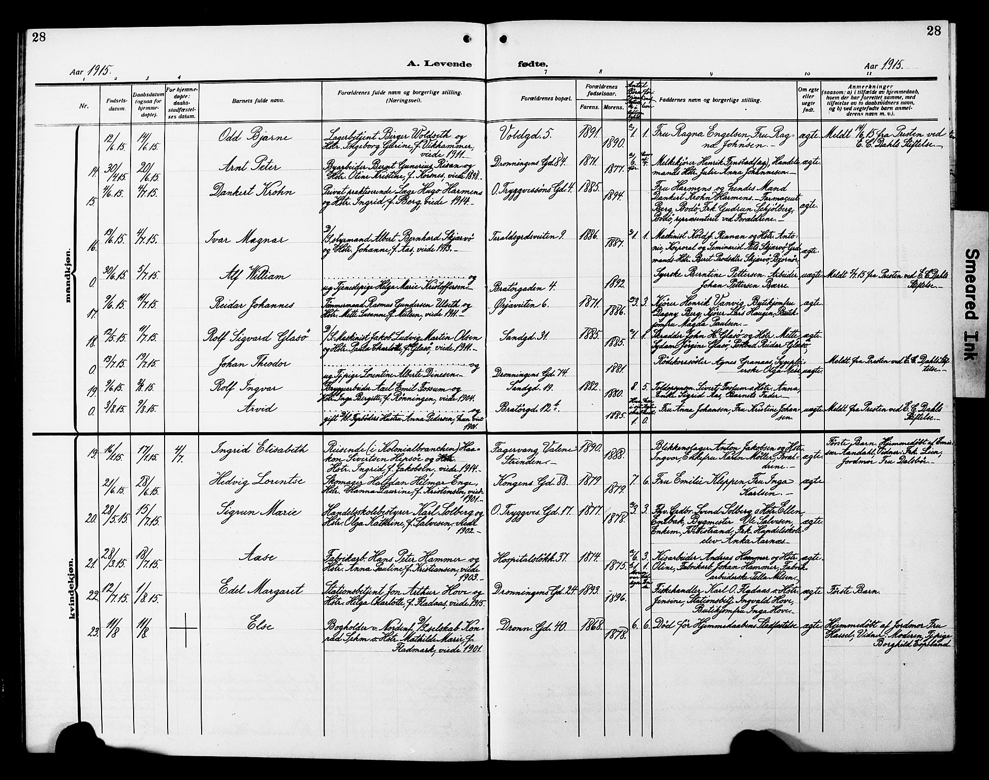 Ministerialprotokoller, klokkerbøker og fødselsregistre - Sør-Trøndelag, AV/SAT-A-1456/602/L0147: Klokkerbok nr. 602C15, 1911-1924, s. 28