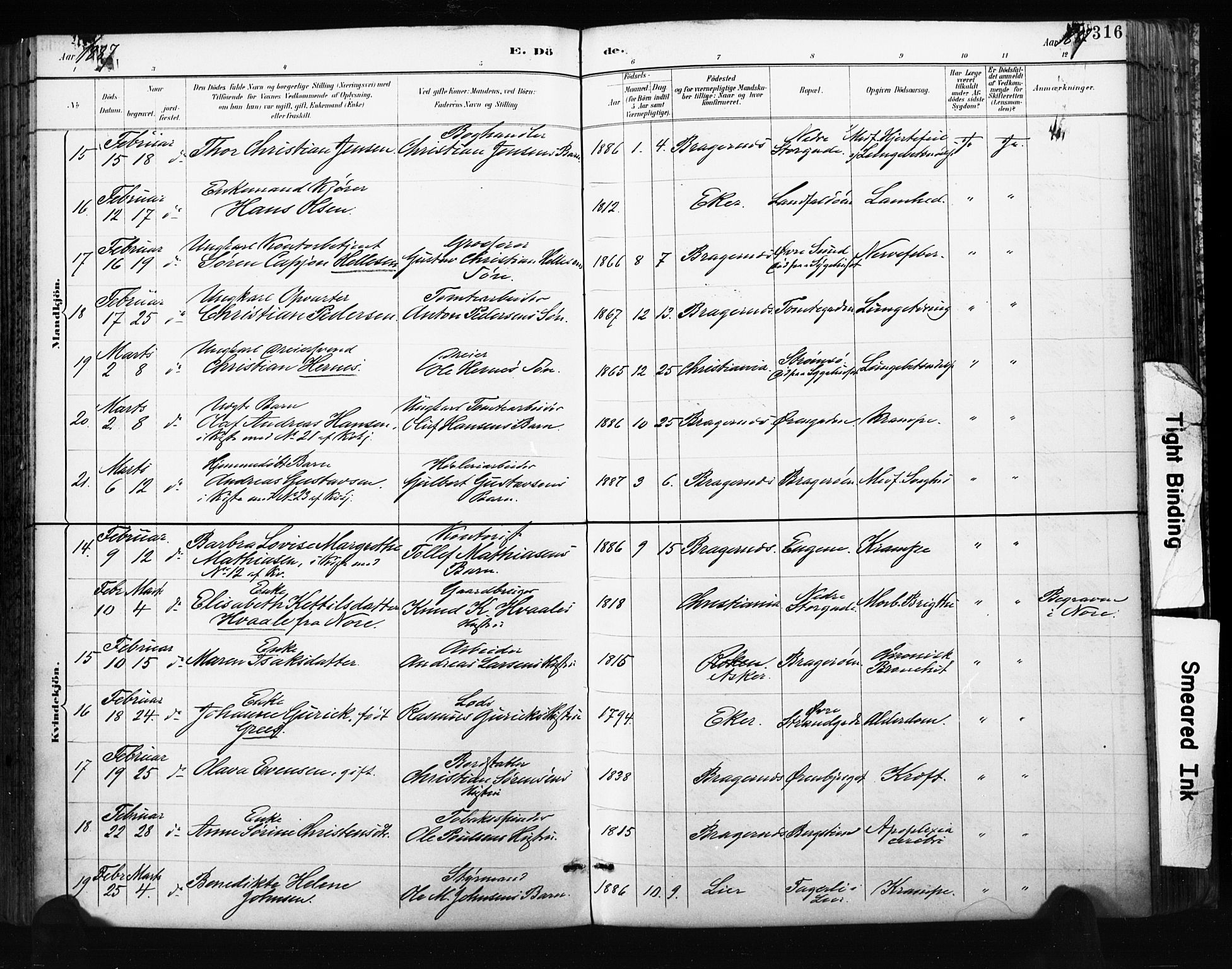 Bragernes kirkebøker, AV/SAKO-A-6/F/Fb/L0007: Ministerialbok nr. II 7, 1885-1893, s. 316