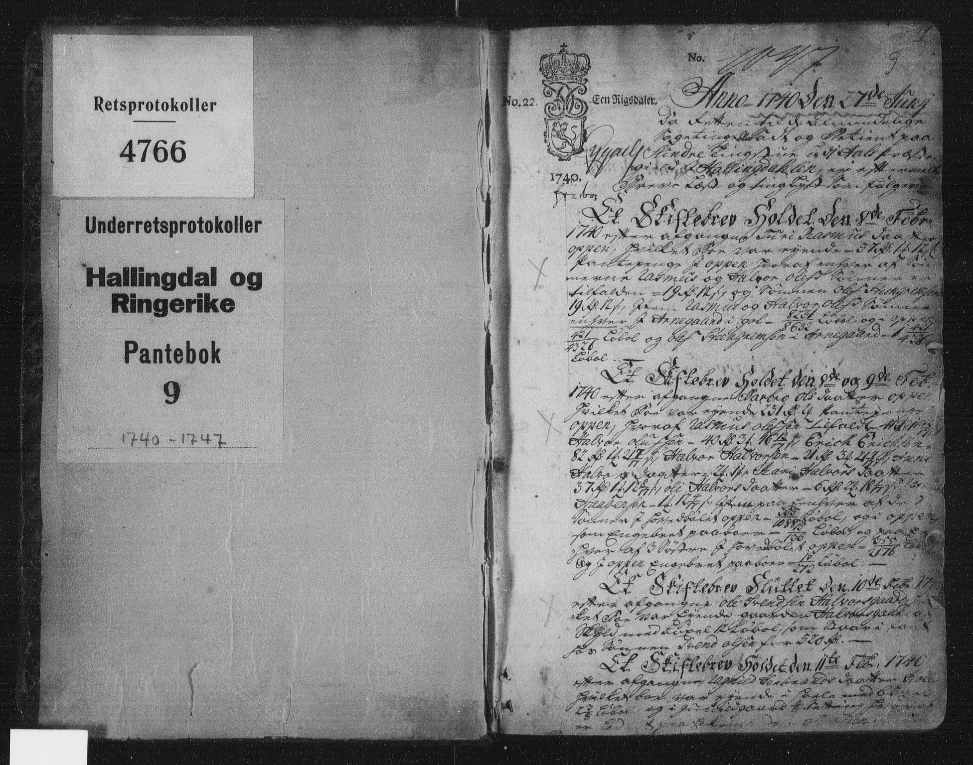 Ringerike og Hallingdal sorenskriveri, SAKO/A-81/G/Ga/L0009: Pantebok nr. 9, 1740-1747, s. 1