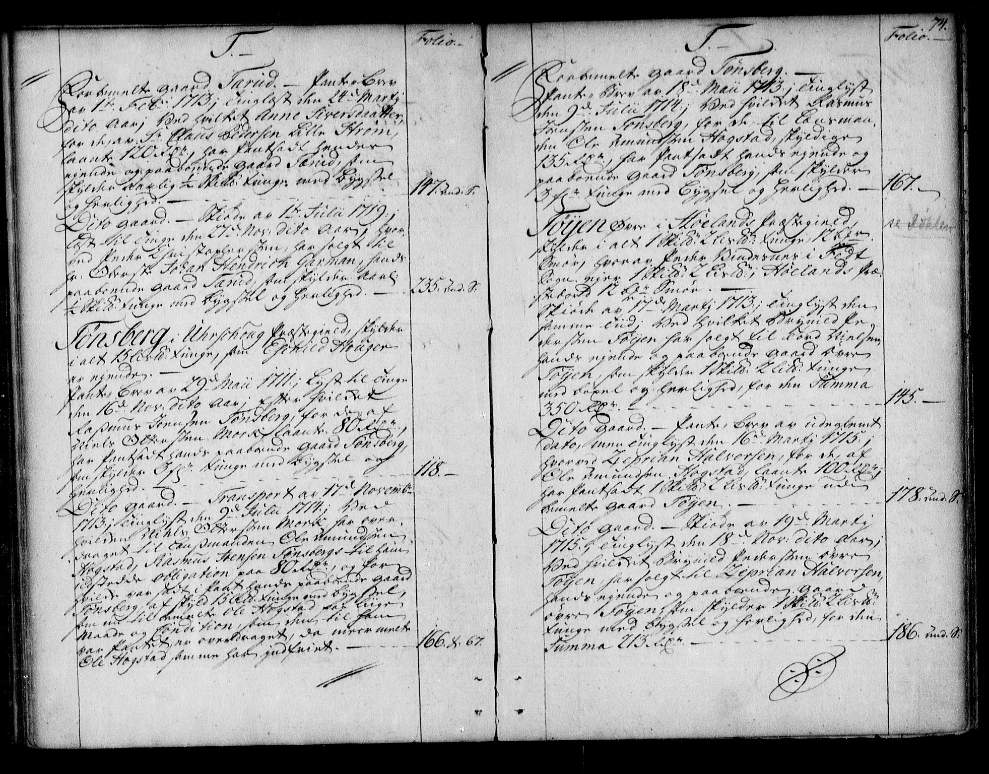 Nedre Romerike sorenskriveri, SAO/A-10469/G/Ga/Gaa/L0002: Panteregister nr. I 2, 1705-1722, s. 74