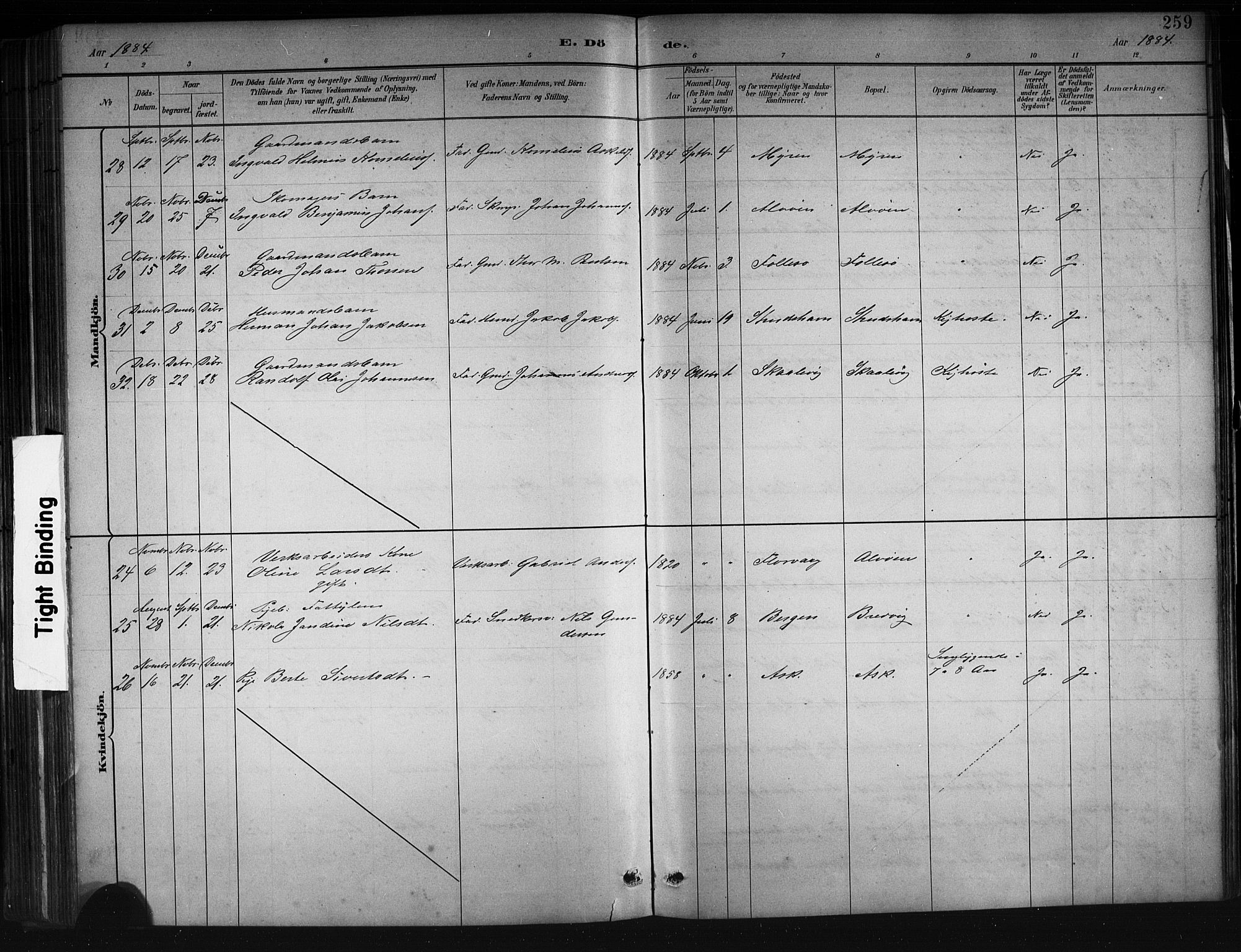 Askøy Sokneprestembete, AV/SAB-A-74101/H/Ha/Hab/Haba/L0008: Klokkerbok nr. A 8, 1882-1893, s. 259