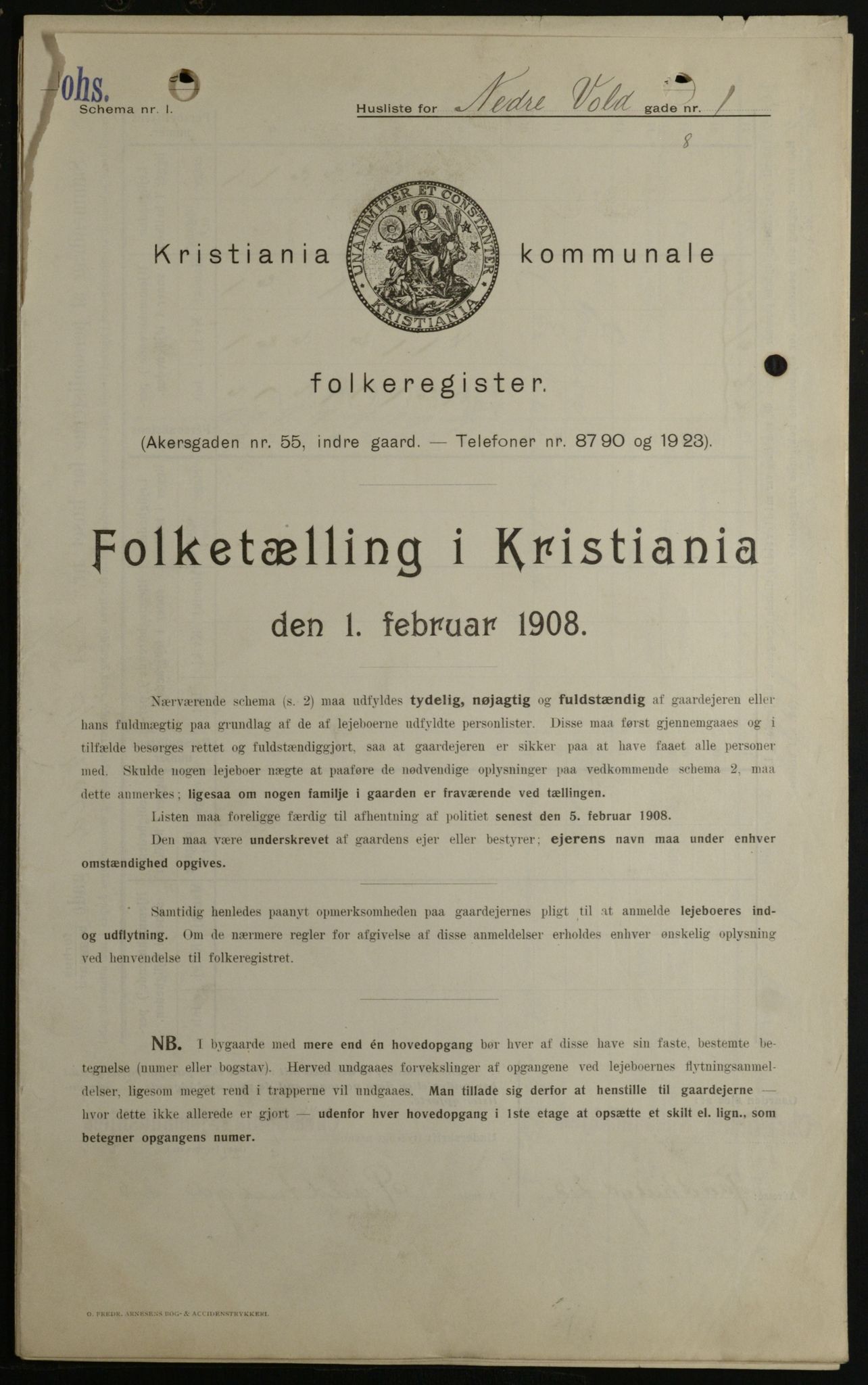OBA, Kommunal folketelling 1.2.1908 for Kristiania kjøpstad, 1908, s. 62346