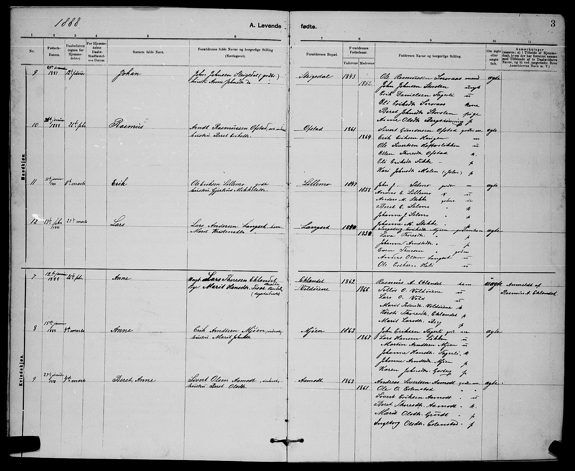 Ministerialprotokoller, klokkerbøker og fødselsregistre - Sør-Trøndelag, AV/SAT-A-1456/672/L0863: Klokkerbok nr. 672C02, 1888-1901, s. 3