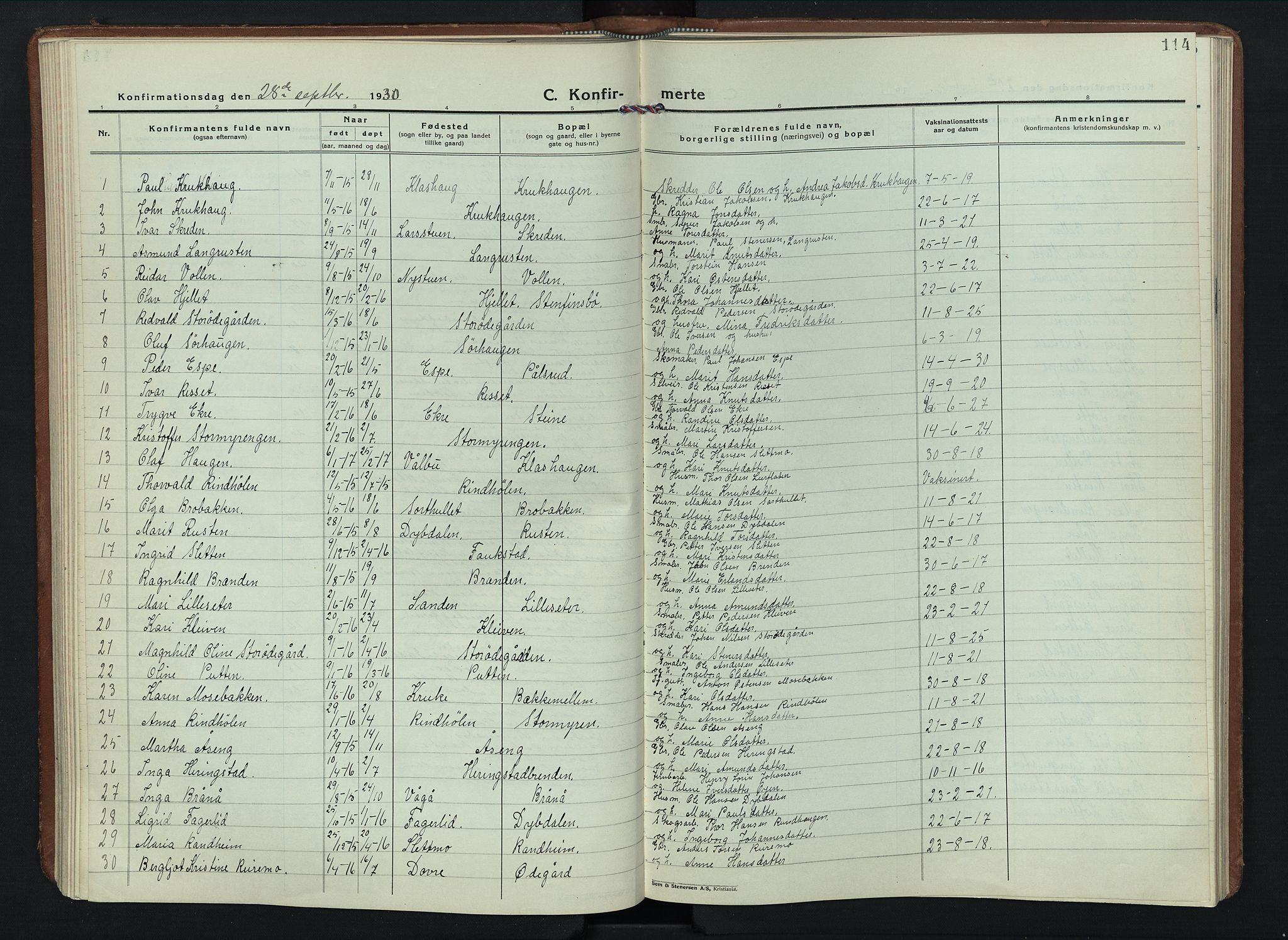 Sel prestekontor, AV/SAH-PREST-074/H/Ha/Hab/L0006: Klokkerbok nr. 6, 1923-1953, s. 114