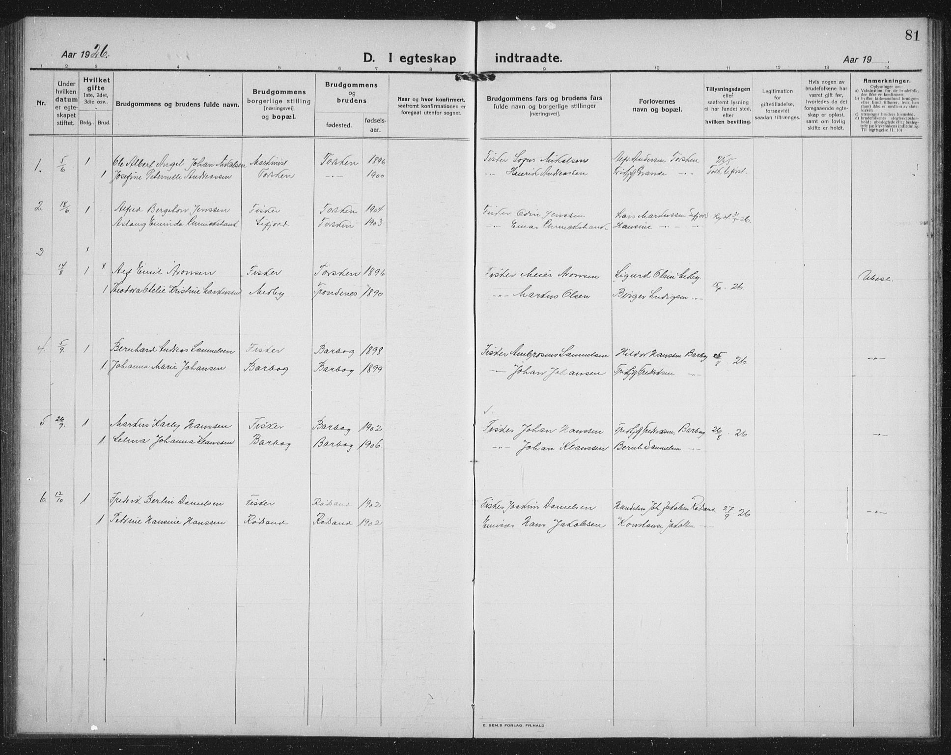 Berg sokneprestkontor, SATØ/S-1318/G/Ga/Gab/L0014klokker: Klokkerbok nr. 14, 1922-1933, s. 81