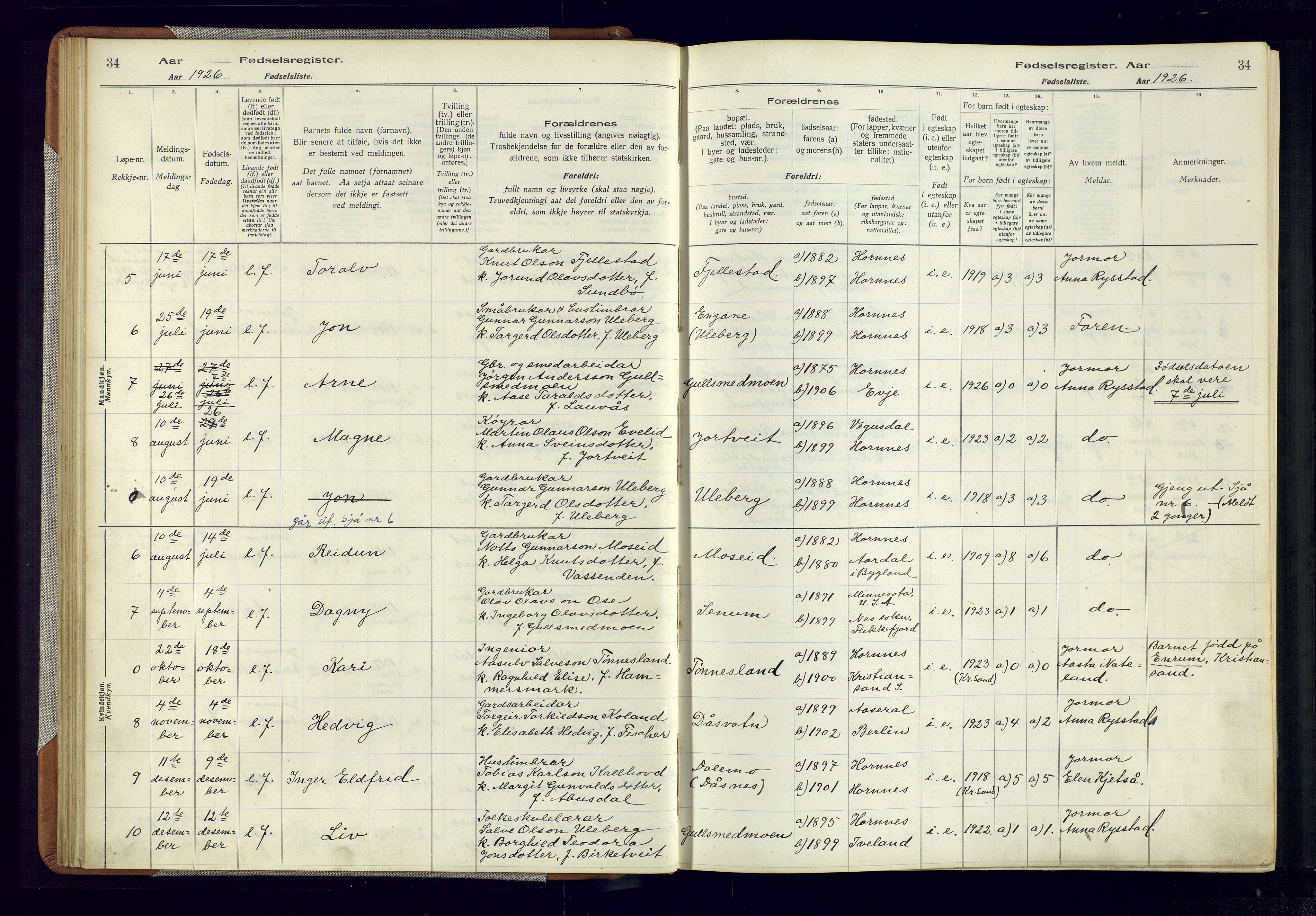 Evje sokneprestkontor, AV/SAK-1111-0008/J/Jc/L0006: Fødselsregister nr. 6, 1916-1982, s. 34