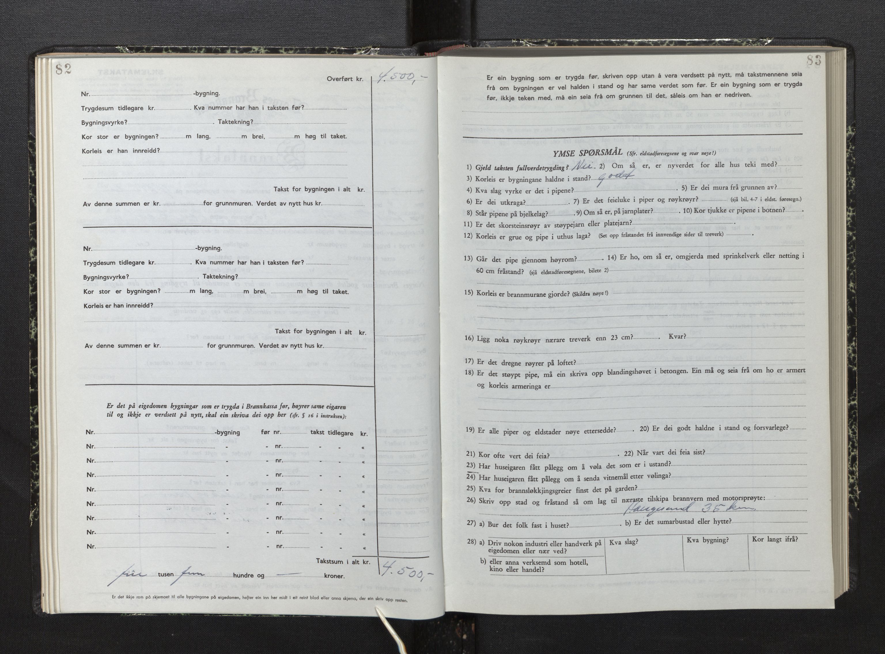 Lensmannen i Sveio, SAB/A-35301/0012/L0010: Branntakstprotokoll, skjematakst, 1949-1954, s. 82-83