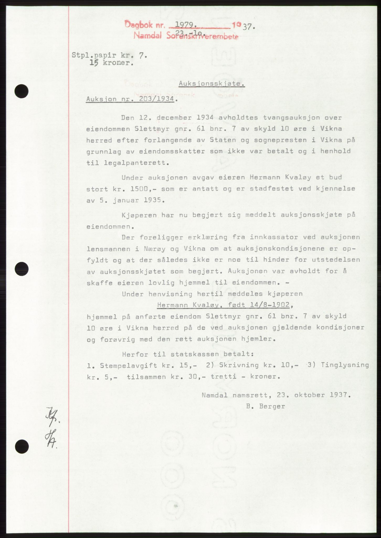 Namdal sorenskriveri, SAT/A-4133/1/2/2C: Pantebok nr. -, 1937-1939, Tingl.dato: 23.10.1937