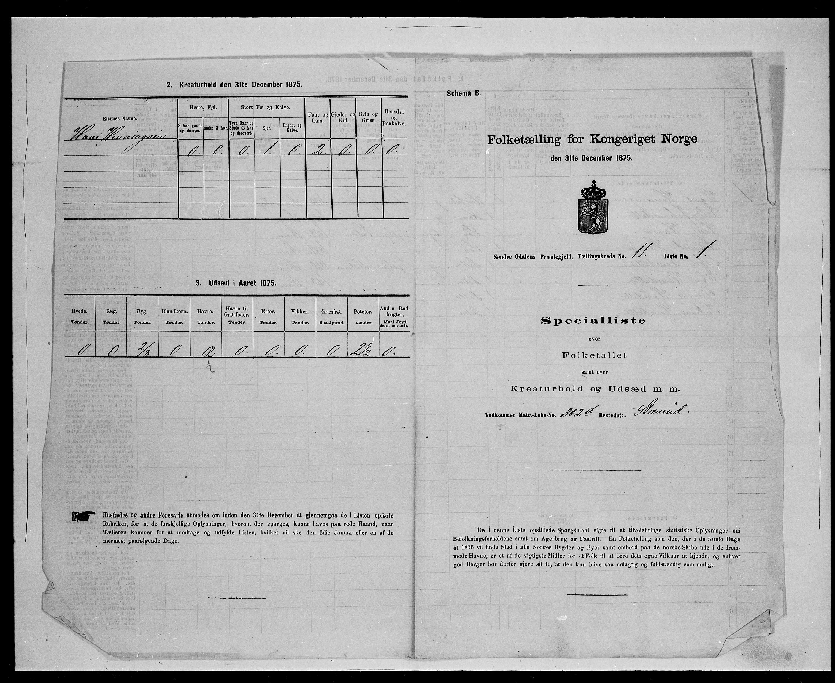 SAH, Folketelling 1875 for 0419P Sør-Odal prestegjeld, 1875, s. 1067