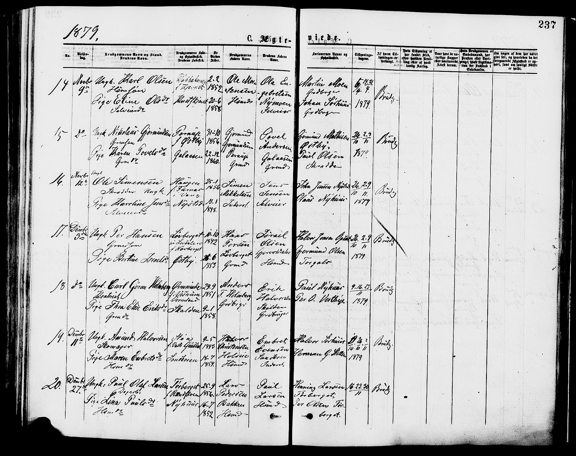 Trysil prestekontor, AV/SAH-PREST-046/H/Ha/Haa/L0007: Ministerialbok nr. 7, 1874-1880, s. 237