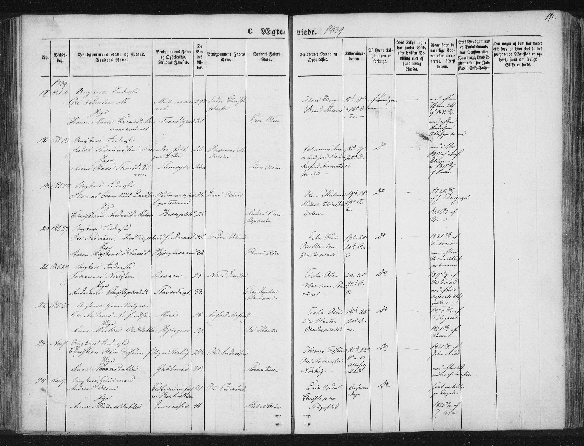 Ministerialprotokoller, klokkerbøker og fødselsregistre - Nord-Trøndelag, SAT/A-1458/741/L0392: Ministerialbok nr. 741A06, 1836-1848, s. 195
