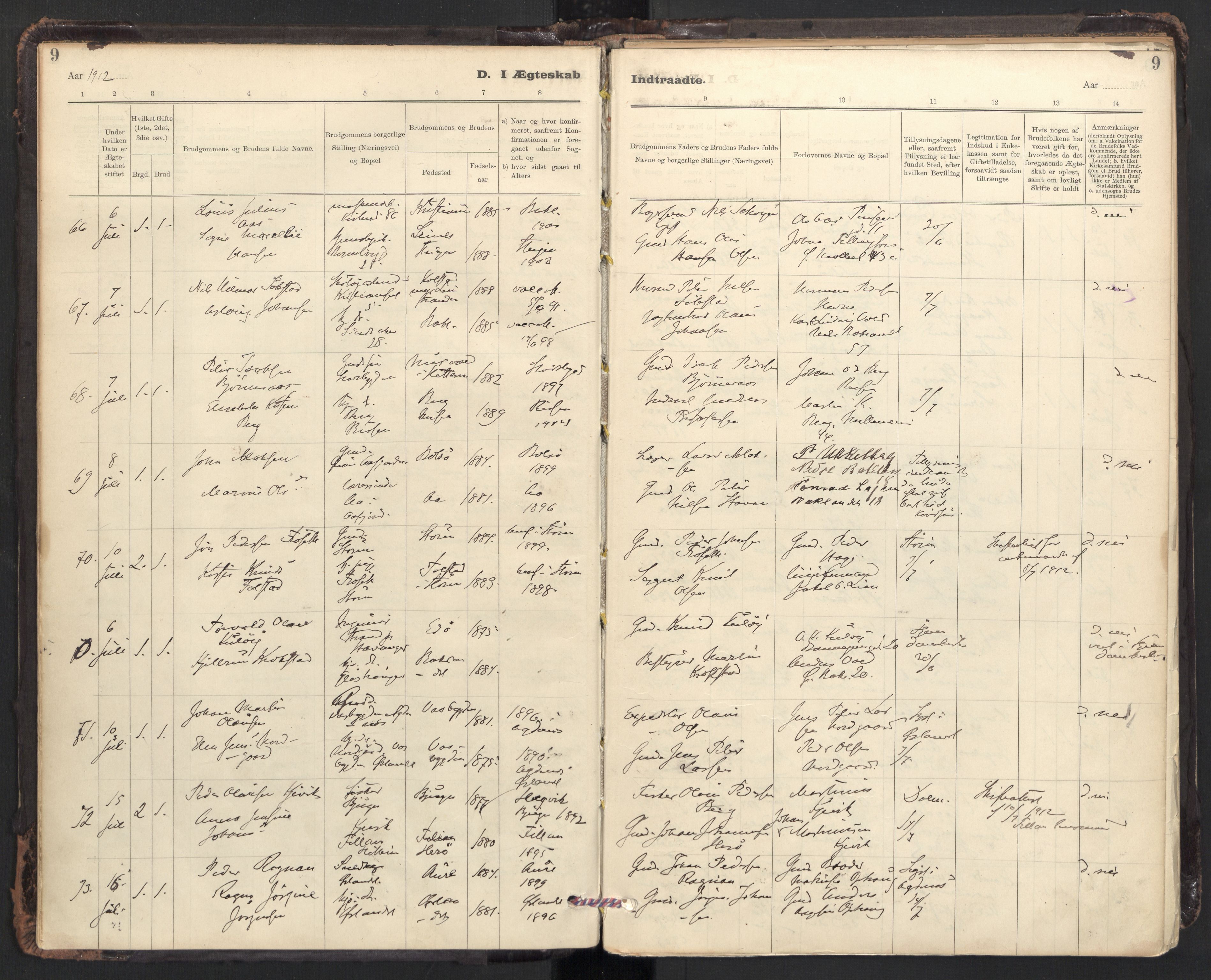 Ministerialprotokoller, klokkerbøker og fødselsregistre - Sør-Trøndelag, AV/SAT-A-1456/604/L0204: Ministerialbok nr. 604A24, 1911-1920, s. 9