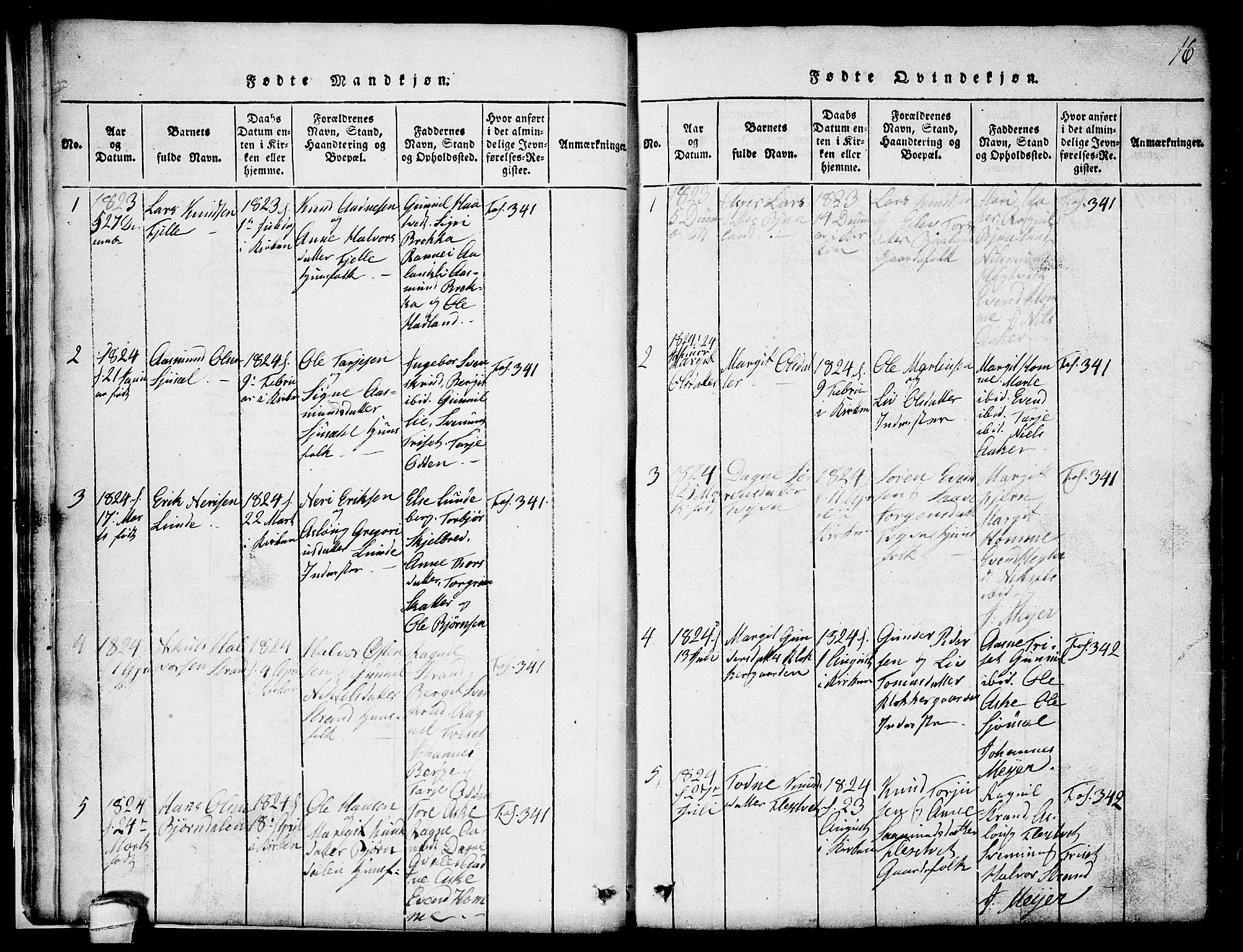 Lårdal kirkebøker, AV/SAKO-A-284/G/Ga/L0001: Klokkerbok nr. I 1, 1815-1861, s. 16