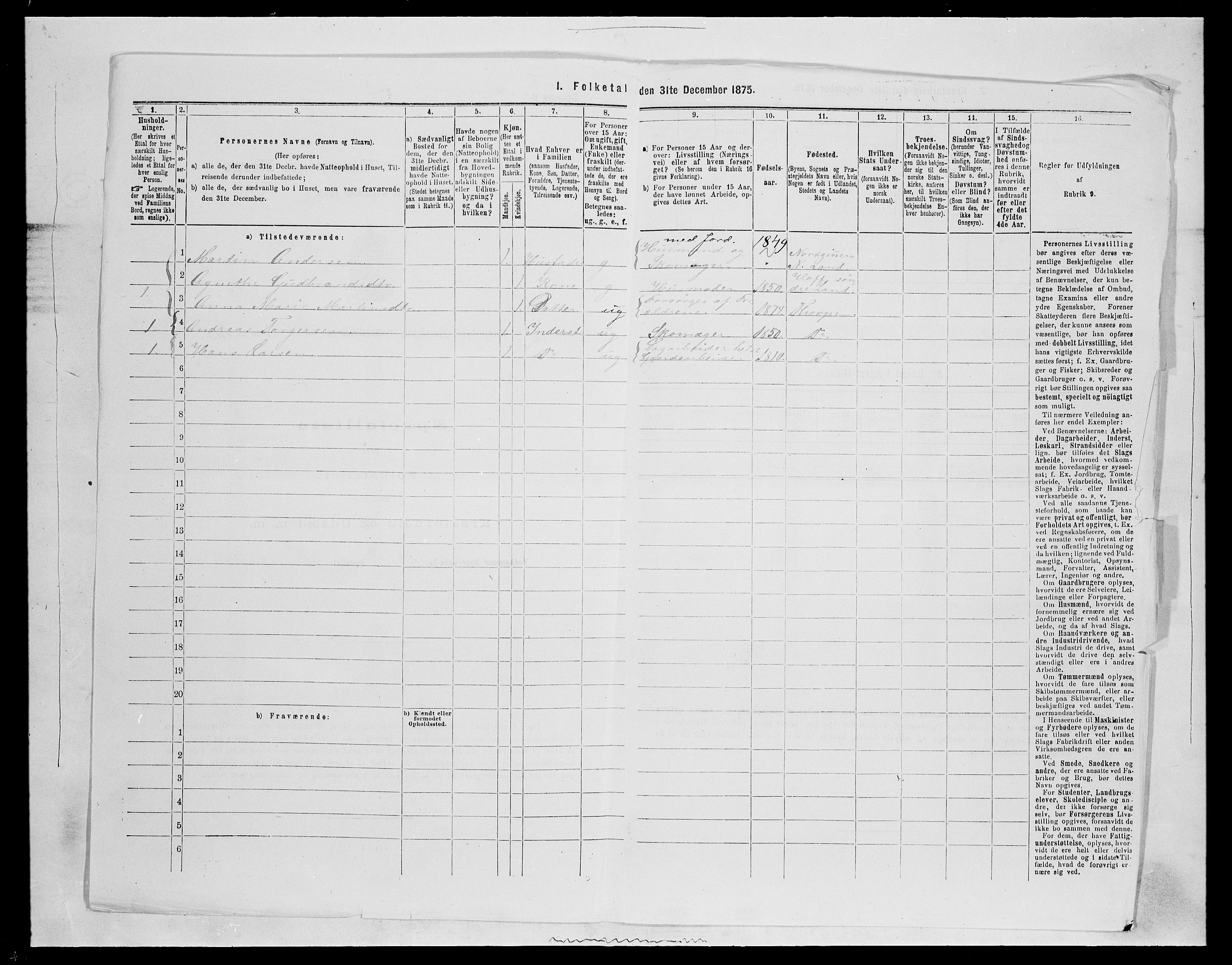 SAH, Folketelling 1875 for 0538P Nordre Land prestegjeld, 1875, s. 1439