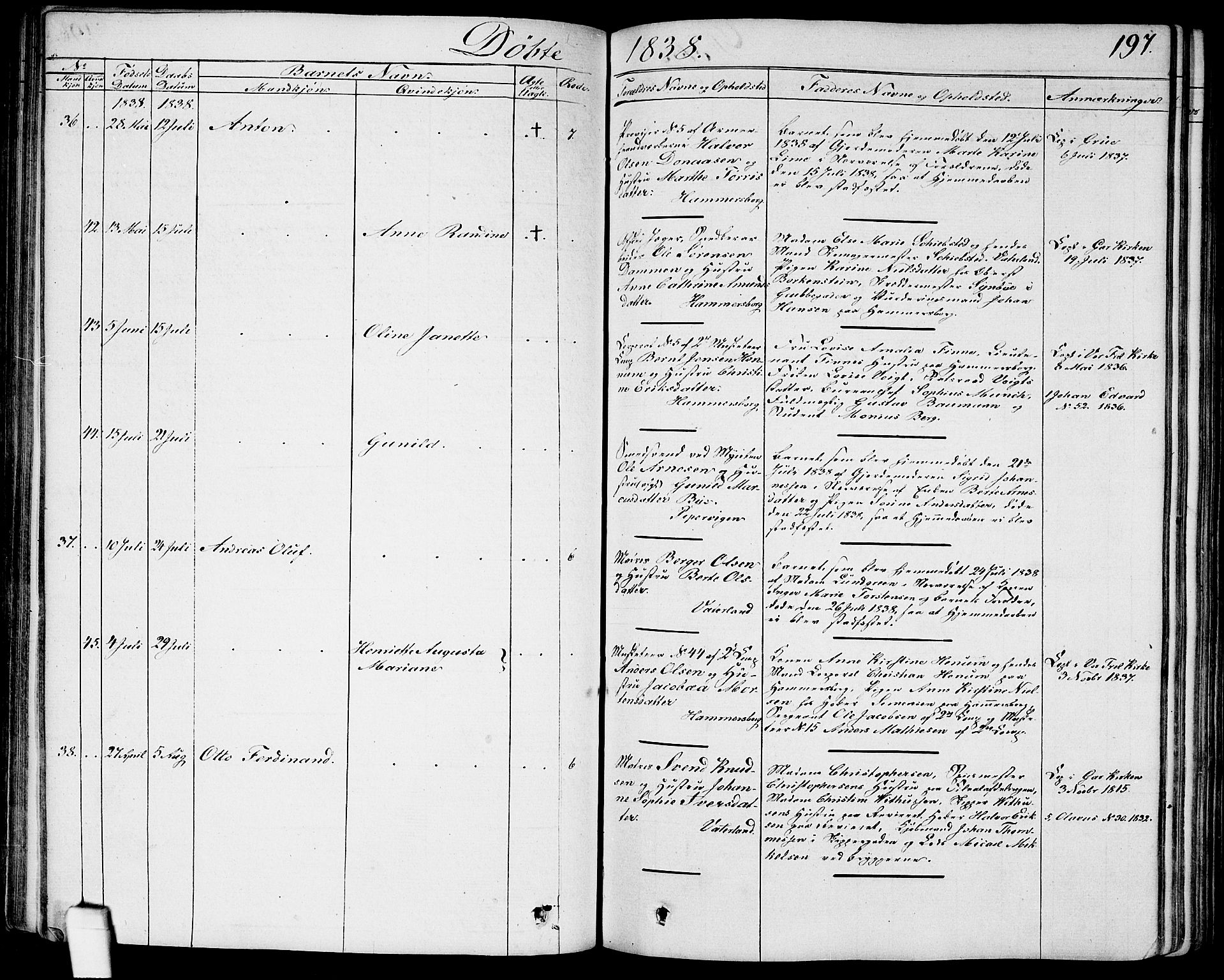 Garnisonsmenigheten Kirkebøker, AV/SAO-A-10846/G/Ga/L0004: Klokkerbok nr. 4, 1828-1840, s. 197