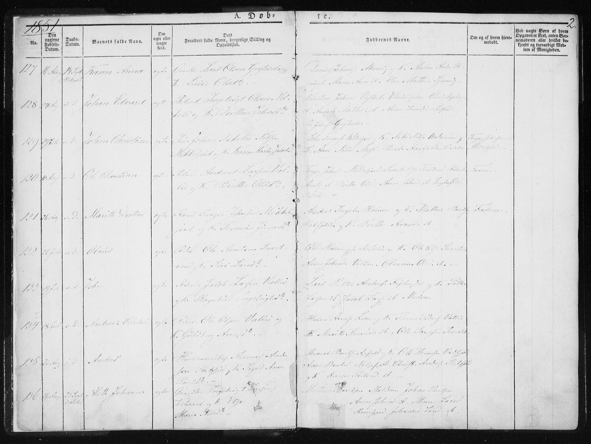 Ministerialprotokoller, klokkerbøker og fødselsregistre - Nordland, AV/SAT-A-1459/820/L0292: Ministerialbok nr. 820A13, 1851-1854, s. 2