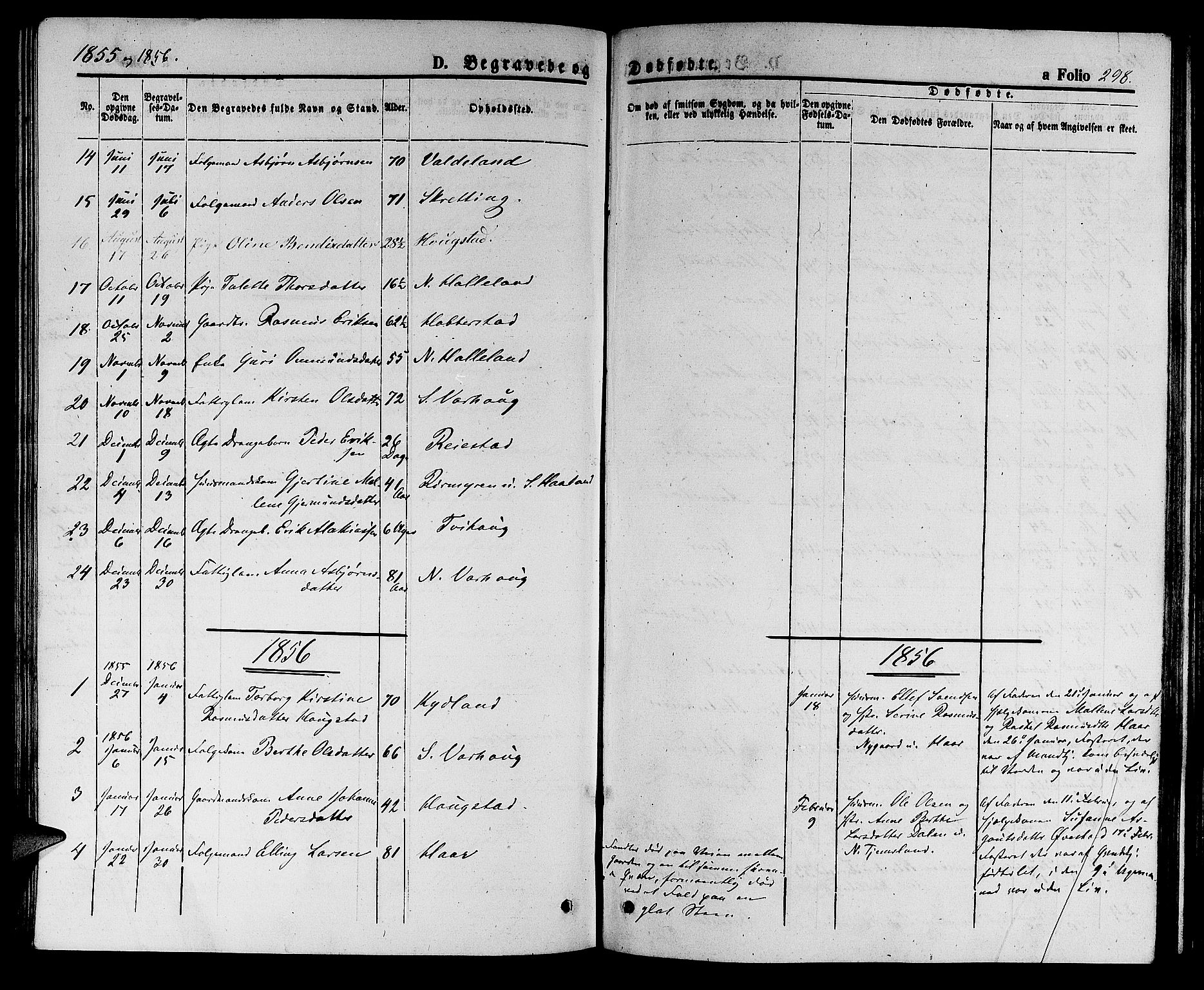 Hå sokneprestkontor, SAST/A-101801/001/30BB/L0002: Klokkerbok nr. B 2, 1854-1883, s. 298