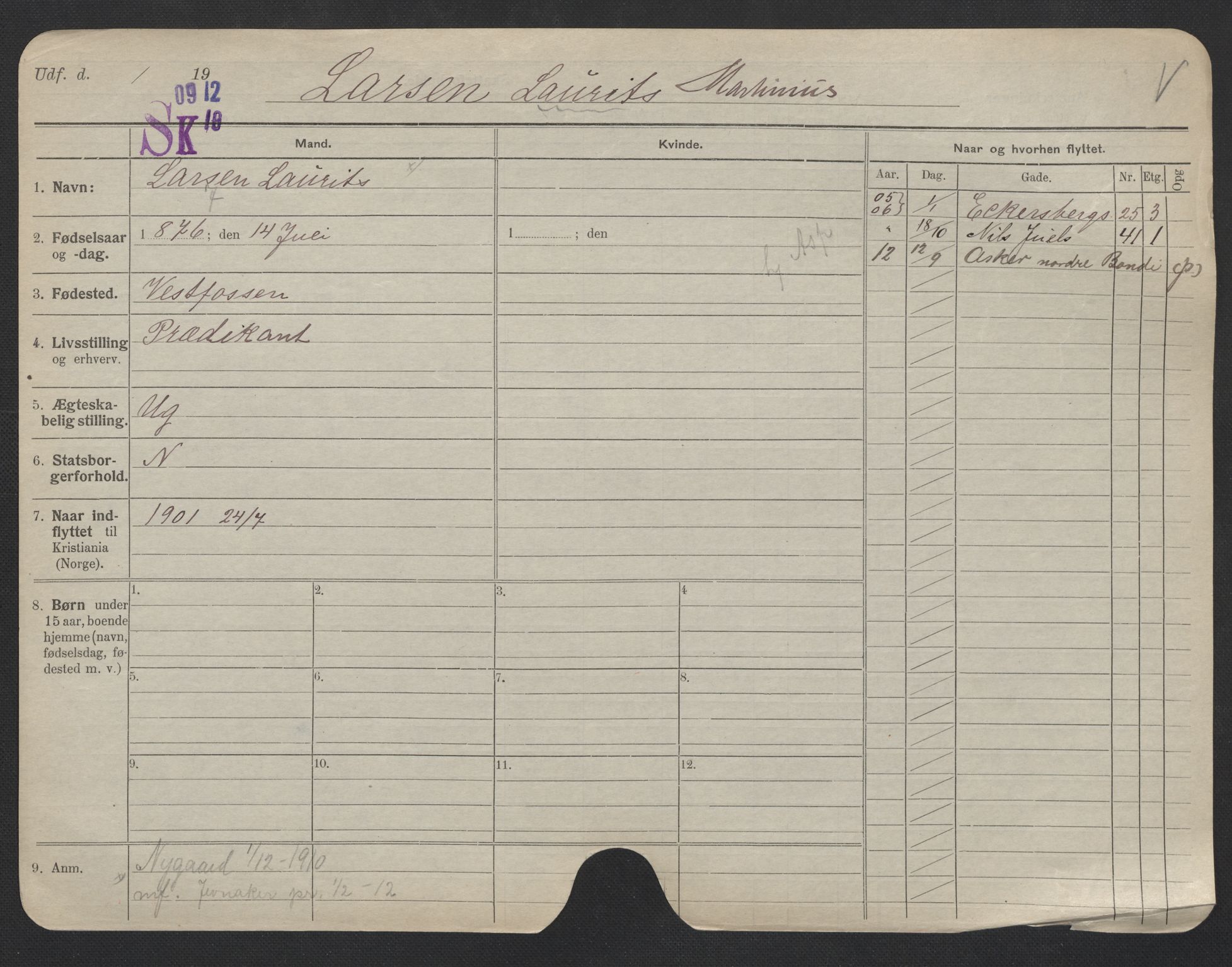 Oslo folkeregister, Registerkort, SAO/A-11715/F/Fa/Fac/L0006: Menn, 1906-1914, s. 1201a