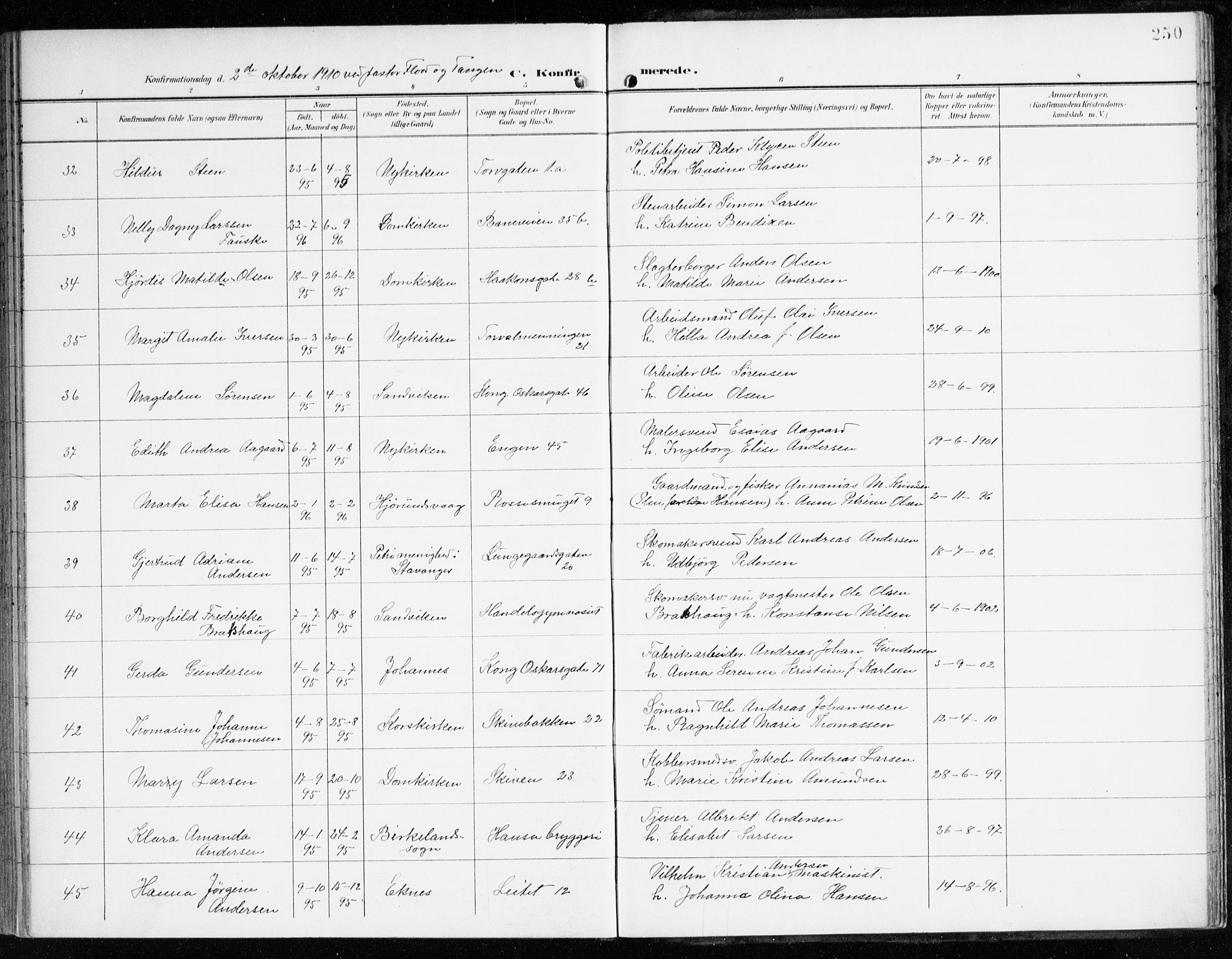 Domkirken sokneprestembete, AV/SAB-A-74801/H/Haa/L0031: Ministerialbok nr. C 6, 1898-1915, s. 250