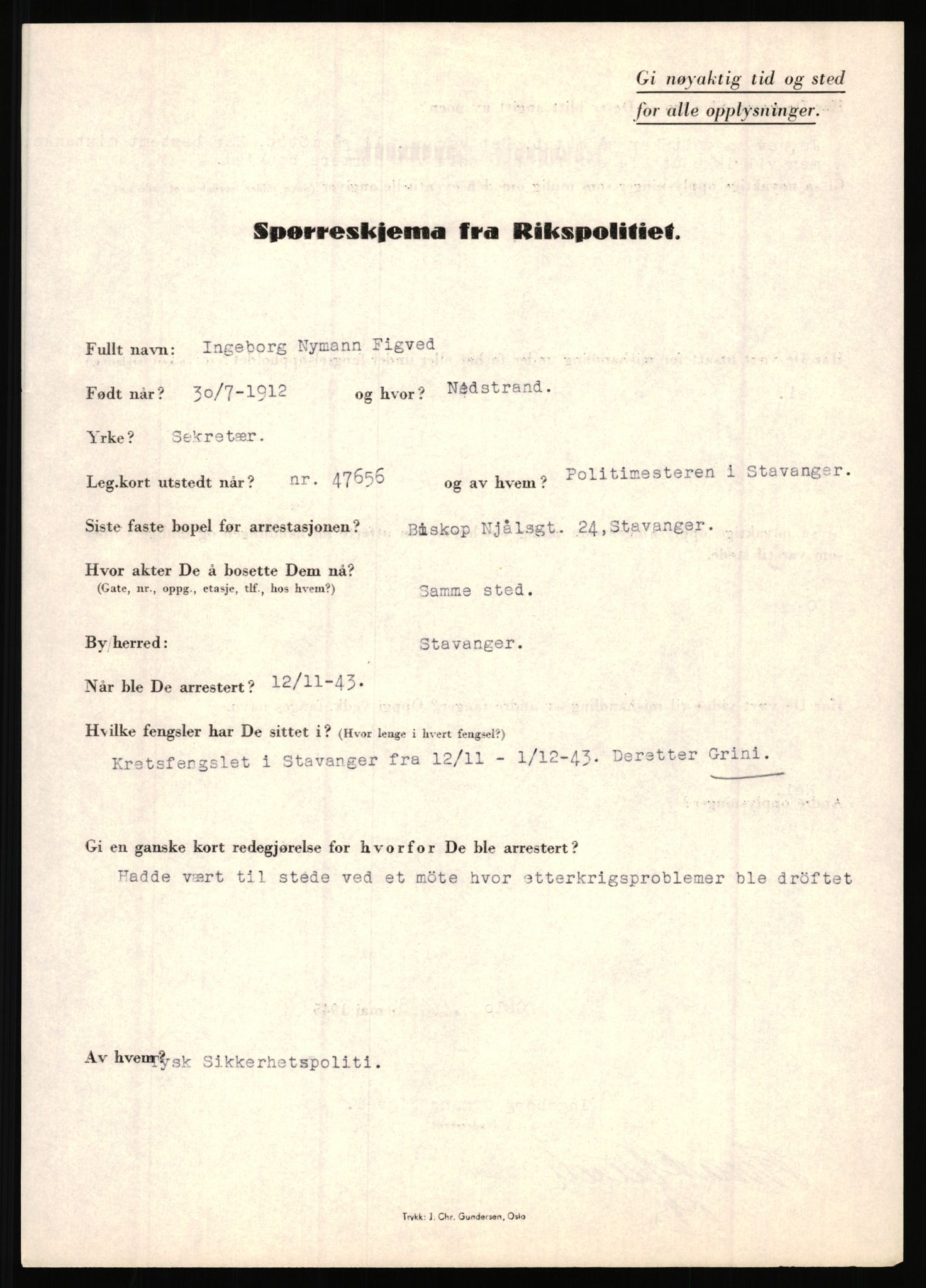 Rikspolitisjefen, AV/RA-S-1560/L/L0004: Eriksen, Alf - Geving, Øivind, 1940-1945, s. 409