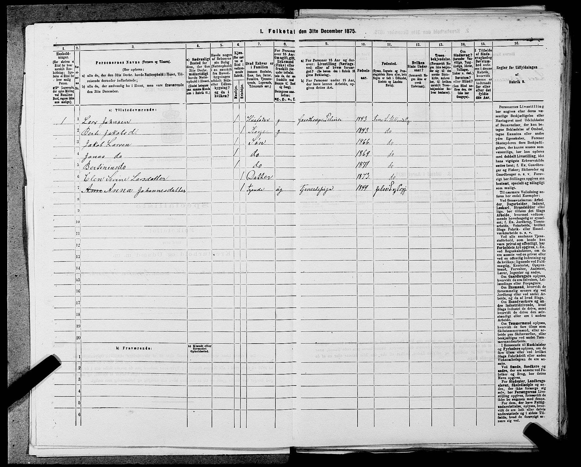 SAST, Folketelling 1875 for 1126P Hetland prestegjeld, 1875, s. 1057