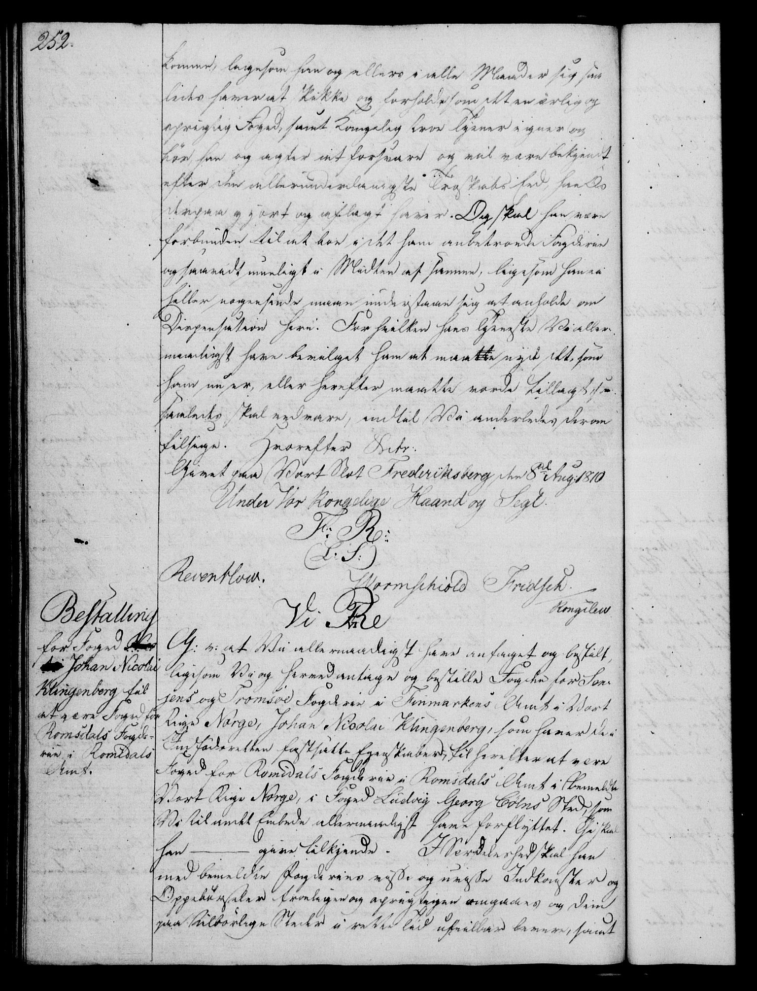 Rentekammeret, Kammerkanselliet, RA/EA-3111/G/Gg/Gge/L0006: Norsk bestallingsprotokoll med register (merket RK 53.30), 1773-1814, s. 252